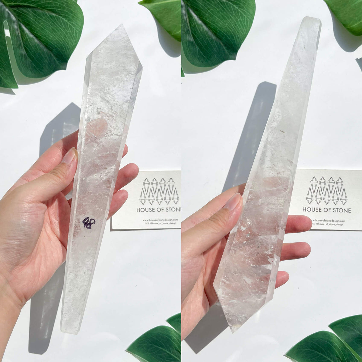 Natural Clear Quartz Point Wand/Clear Quartz Rainbow Crystal Wand/Clear Quartz Handle/Crystal Stem/Crown Chakra Healing/Meditation Tool/AAA