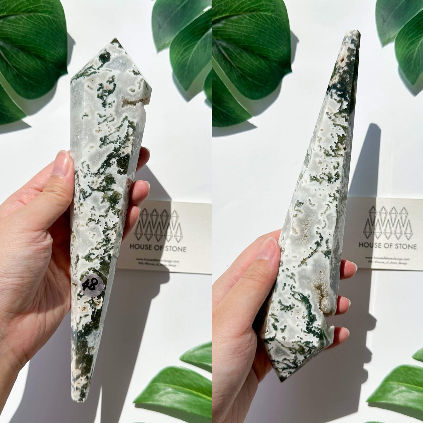 Natural Moss Agate Wand/Druzy Moss Agate Crystal Point Wand/Moss Agate Crystal Handle/Moss Agate Stem/Wedding Bouquet Handle/Heart Chakra Healing/AAA