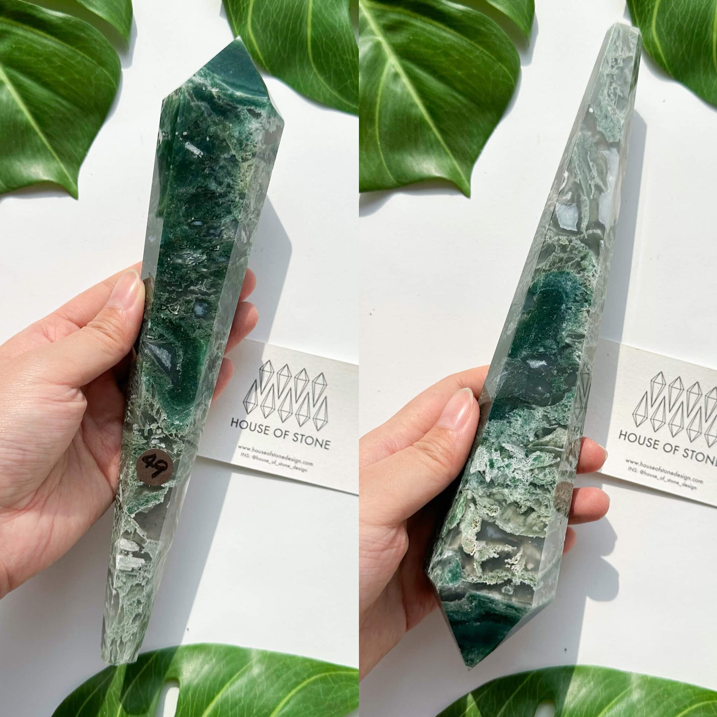Natural Moss Agate Wand/Druzy Moss Agate Crystal Point Wand/Moss Agate Crystal Handle/Moss Agate Stem/Wedding Bouquet Handle/Heart Chakra Healing/AAA