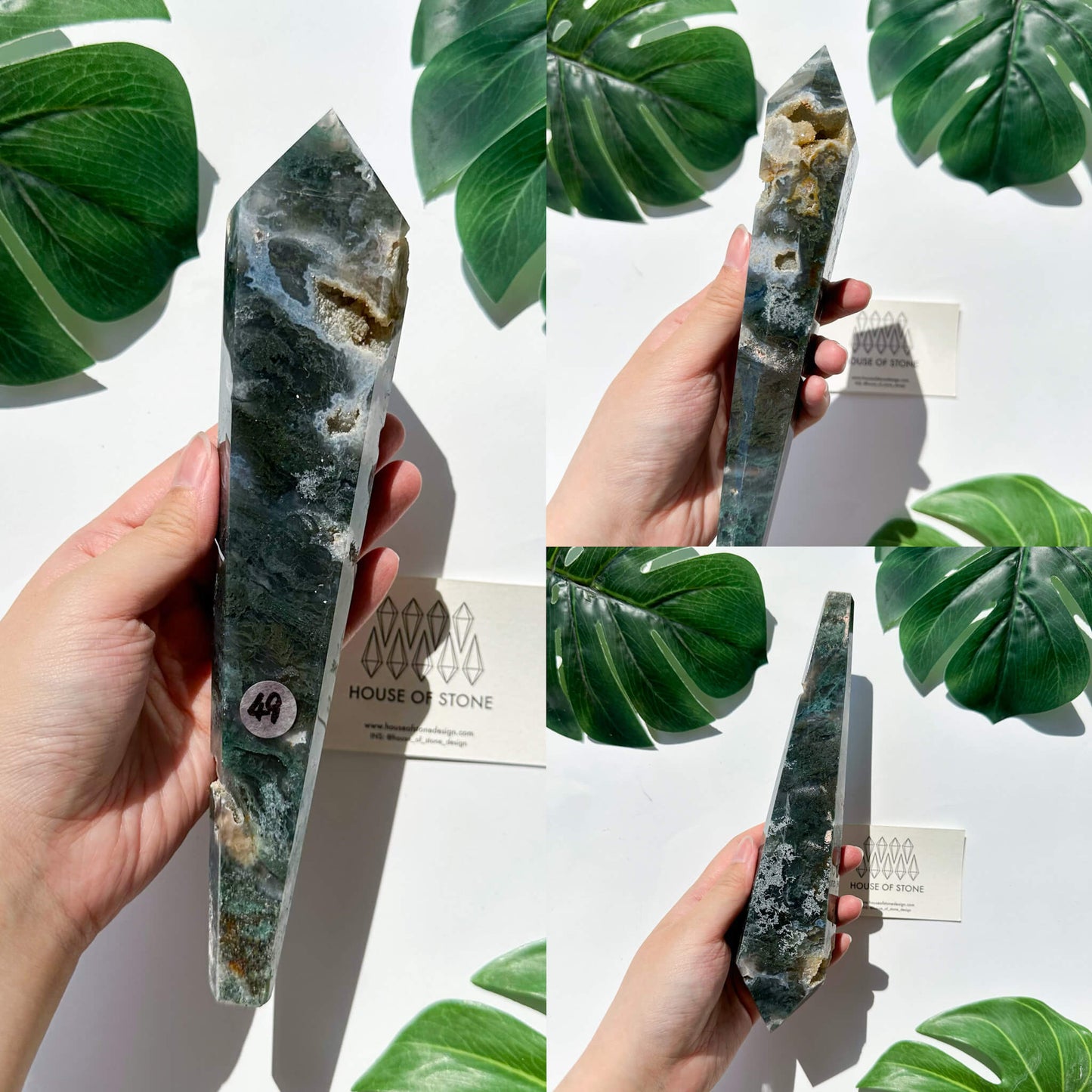 Natural Moss Agate Wand/Druzy Moss Agate Crystal Point Wand/Moss Agate Crystal Handle/Moss Agate Stem/Wedding Bouquet Handle/Heart Chakra Healing/AAA