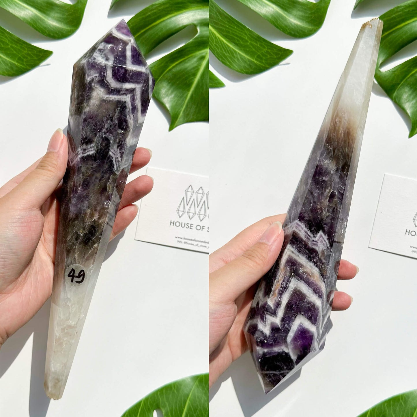 Natural Chevron Amethyst Wand/Chevron Amethyst Crystal Point Wand/Crystal Handle/Amethyst Stem/Wedding Bouquet Handle/Third Eye Chakra Healing/AAA