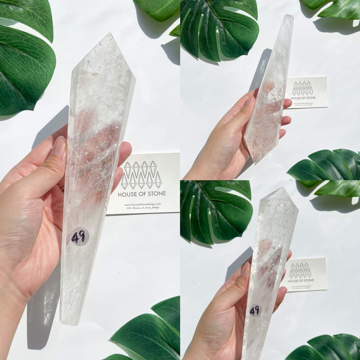 Natural Clear Quartz Point Wand/Clear Quartz Rainbow Crystal Wand/Clear Quartz Handle/Crystal Stem/Crown Chakra Healing/Meditation Tool/AAA