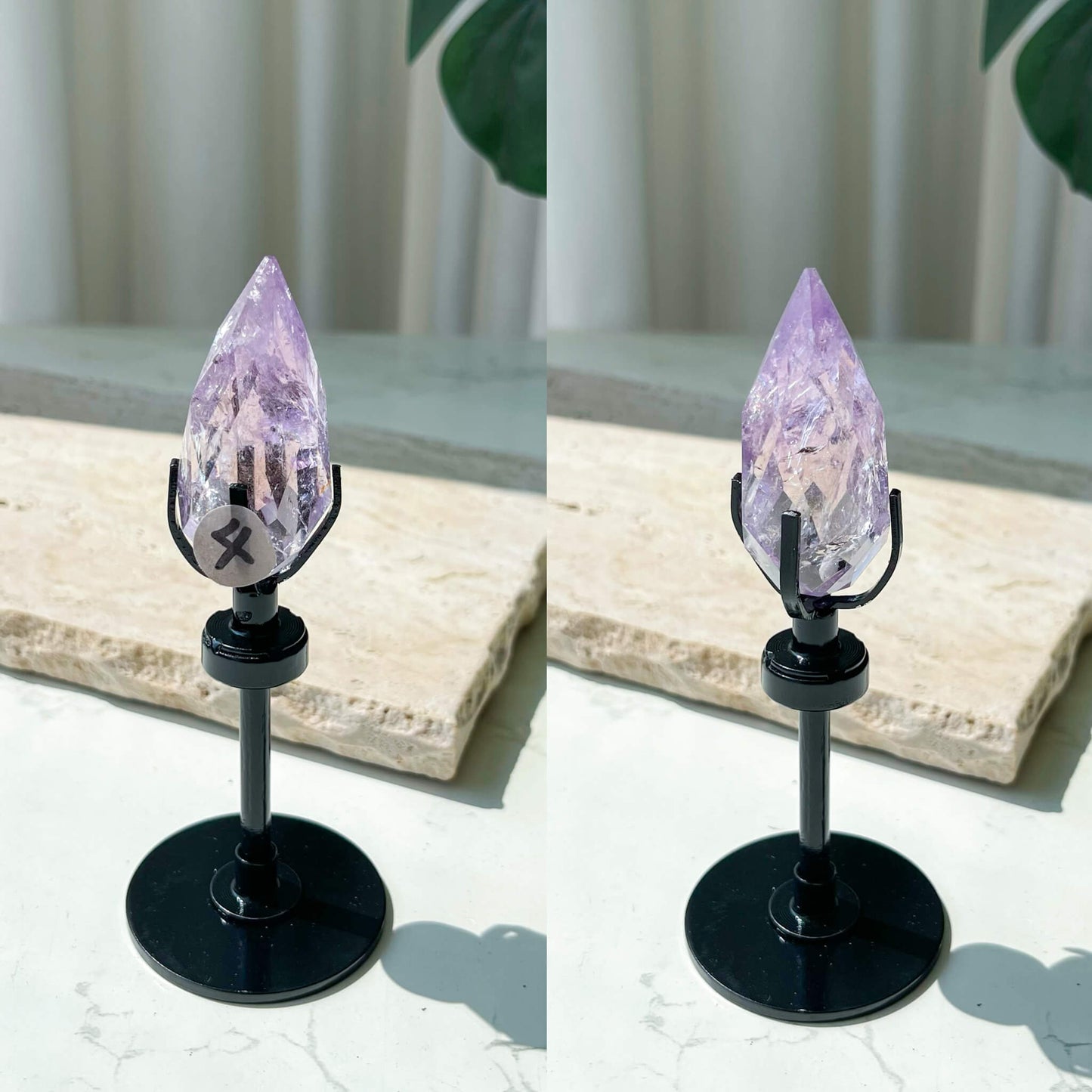 Natural Faceted Clear Quartz with Stand/Faceted Cut Drop Shape Smoky Quartz Crystal/Hand Carved Sided Amethyst Crystal Drop/Chakra Healing