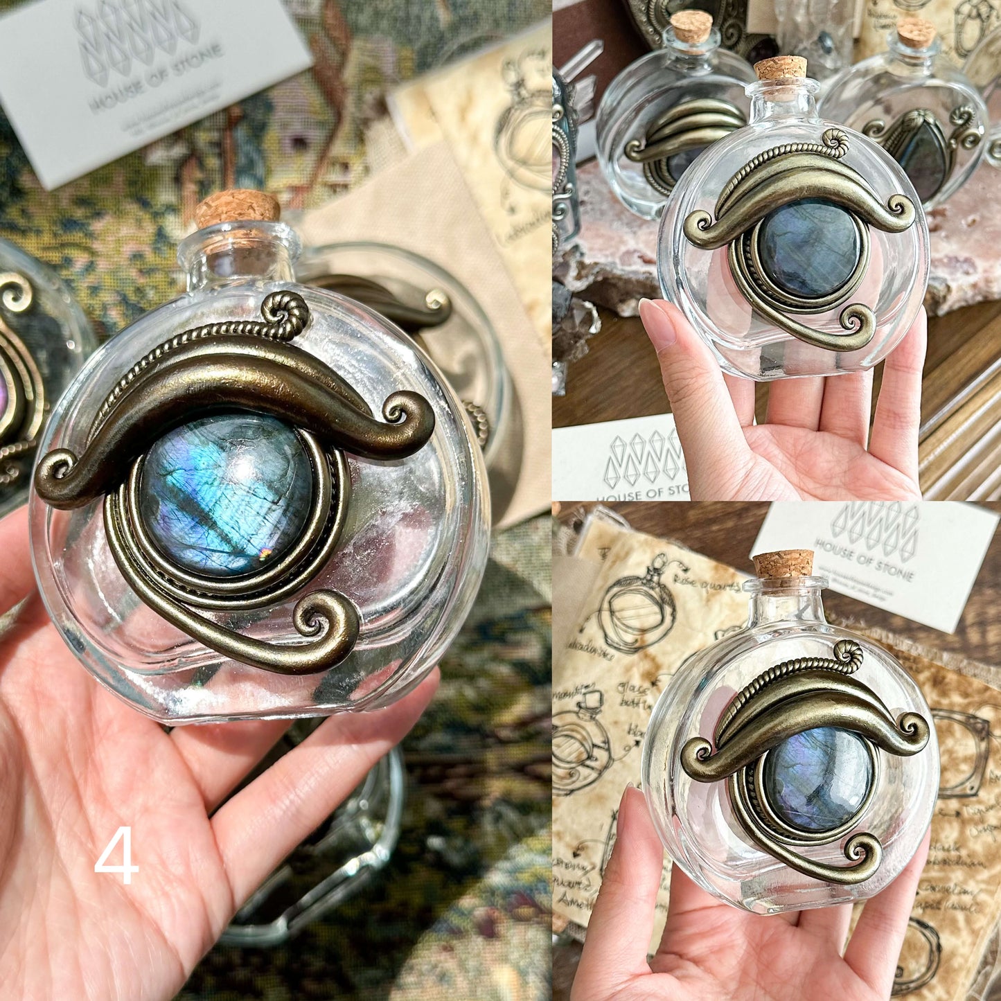 Handmade Natural Crystal Spell Jar/Apothecary Spell Jar/Magic Potion Bottle/Witch Apothecary Bottle/Large Wish bottle/Intention bottle