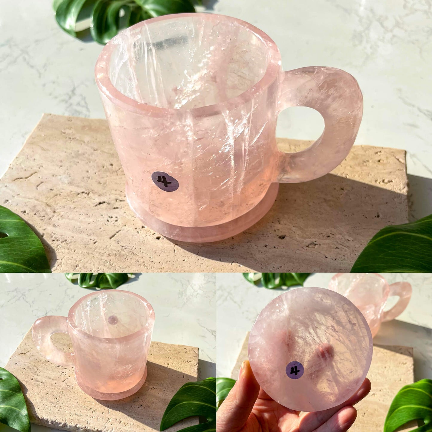 Natural Rose Quartz Cups With Coaster/Hand Carved Rose Quartz Mug/Crystal Cup/High Quality Quartz Tea Cup Set