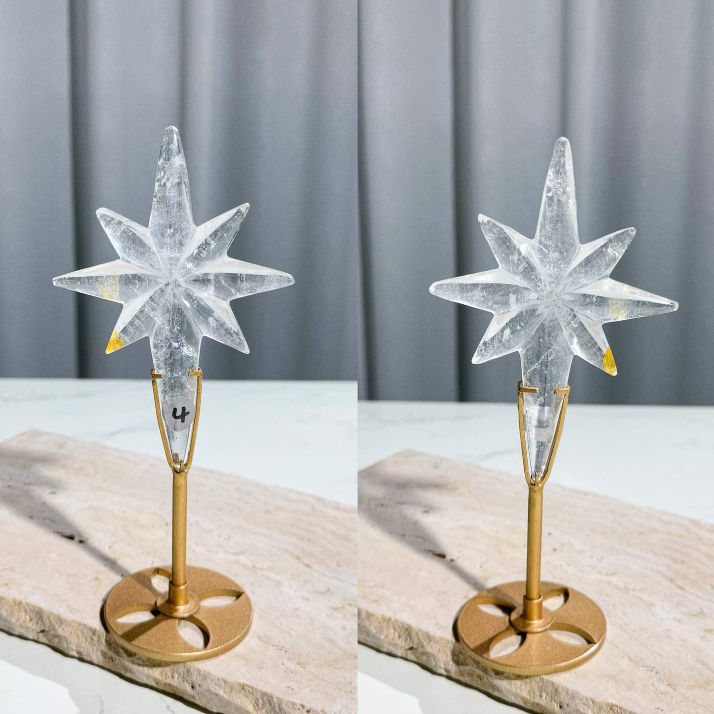 Natural Clear Quartz North Star with Stand/Large Golden Healer Crystal Celestical/Hand Carved Crystal Polar Star Carvings/Chakra Healing