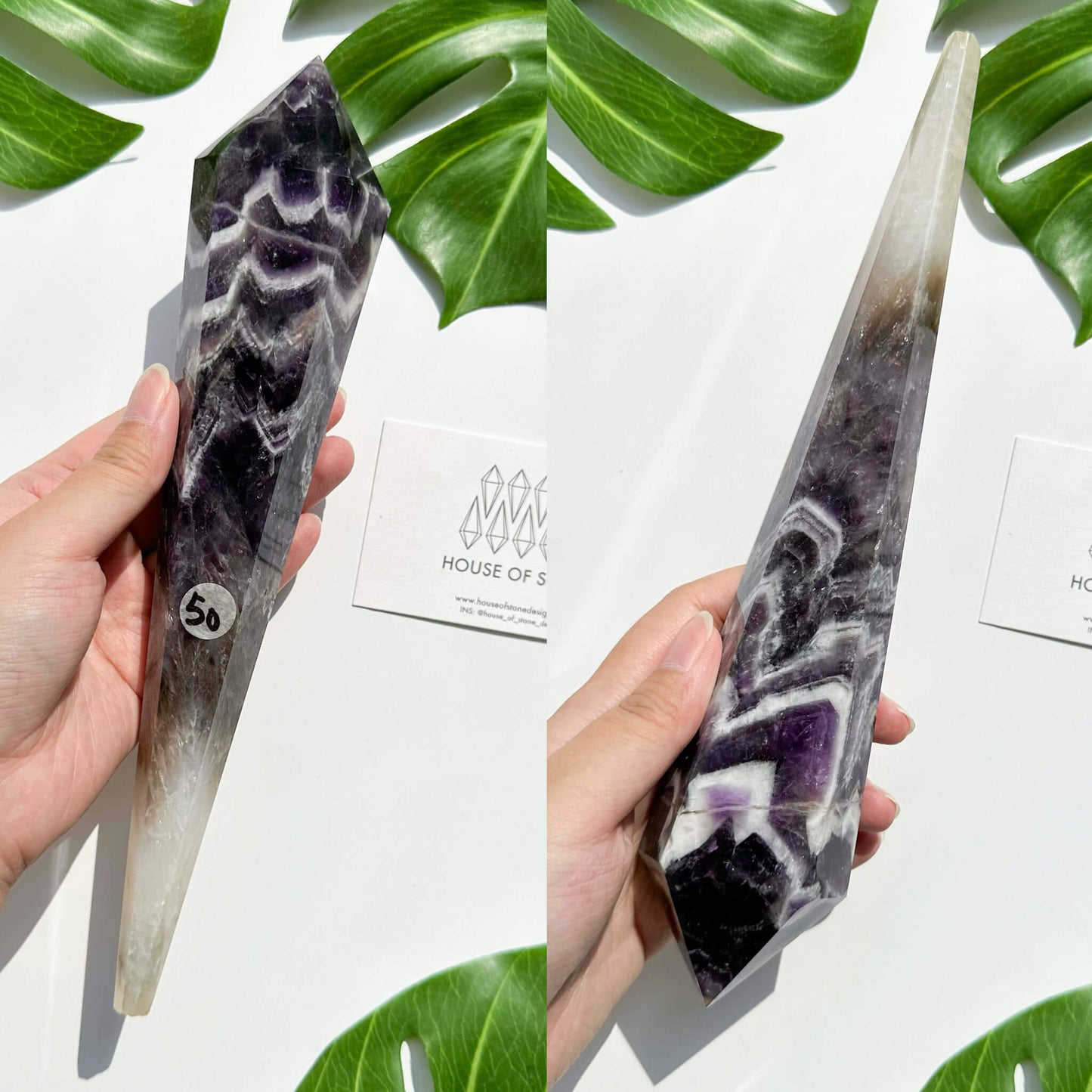 Natural Chevron Amethyst Wand/Chevron Amethyst Crystal Point Wand/Crystal Handle/Amethyst Stem/Wedding Bouquet Handle/Third Eye Chakra Healing/AAA