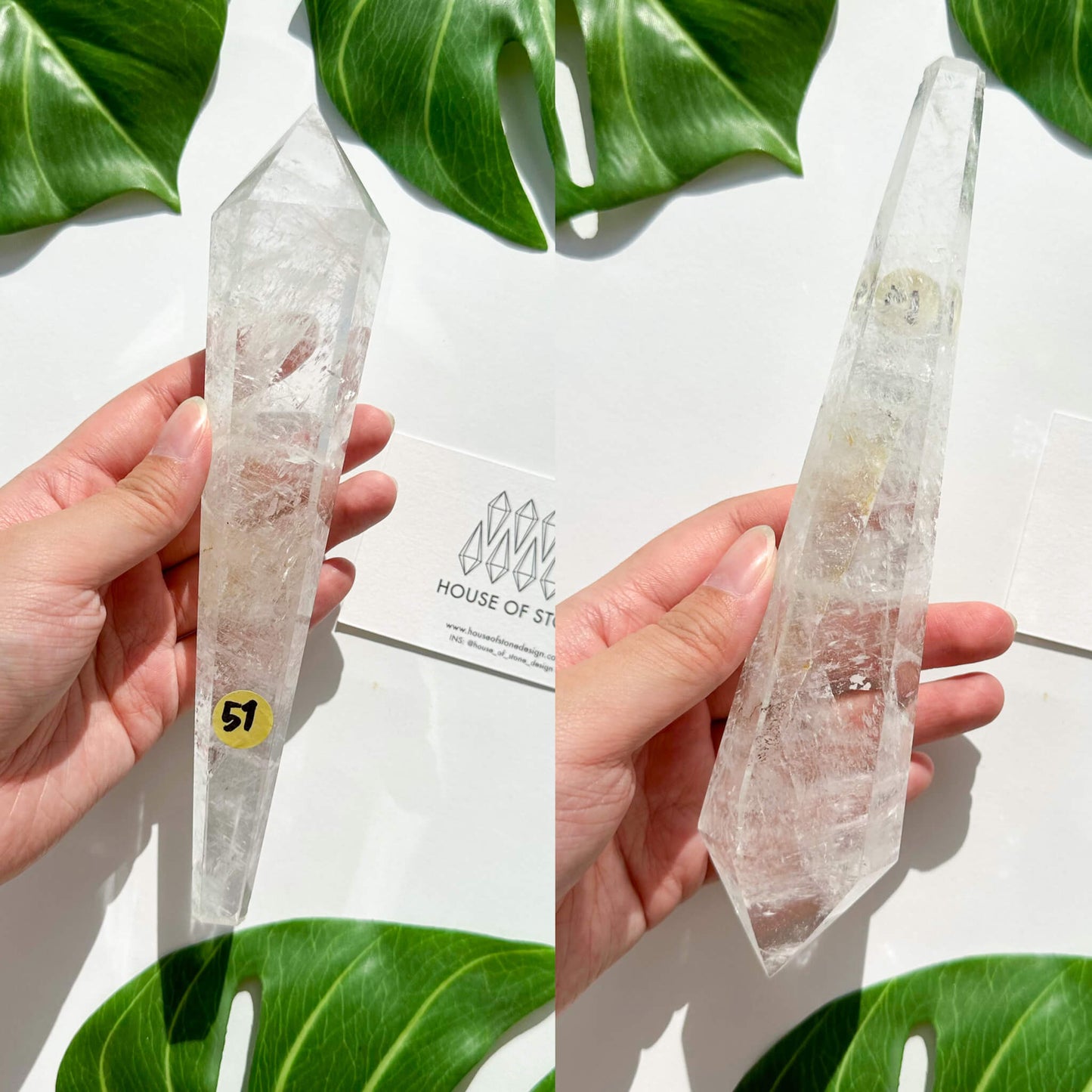 Natural Clear Quartz Point Wand/Clear Quartz Rainbow Crystal Wand/Clear Quartz Handle/Crystal Stem/Crown Chakra Healing/Meditation Tool/AAA