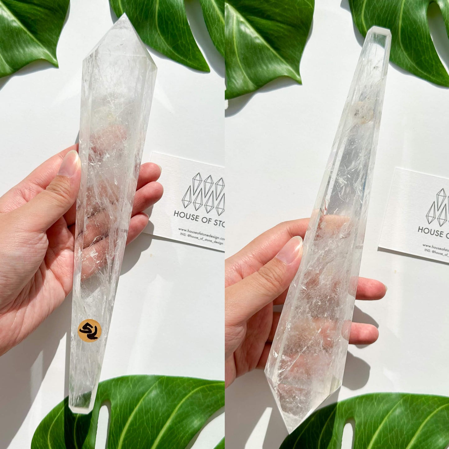 Natural Clear Quartz Point Wand/Clear Quartz Rainbow Crystal Wand/Clear Quartz Handle/Crystal Stem/Crown Chakra Healing/Meditation Tool/AAA