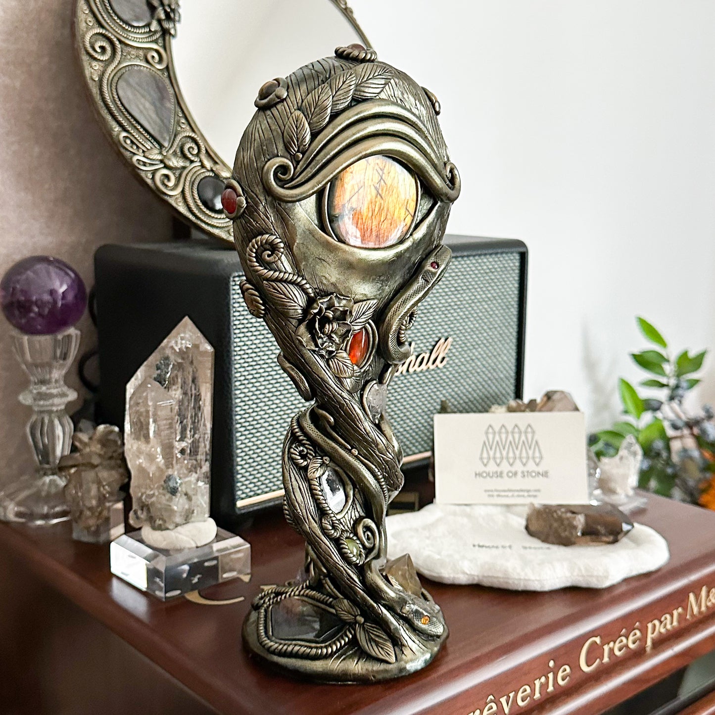 Handmade Natural Black Obsidian Mirror/Magic Obsidian Witch/Crystal Quartz with Base/Scrying Mirror/Root Chakra/Manifest Altar Tool