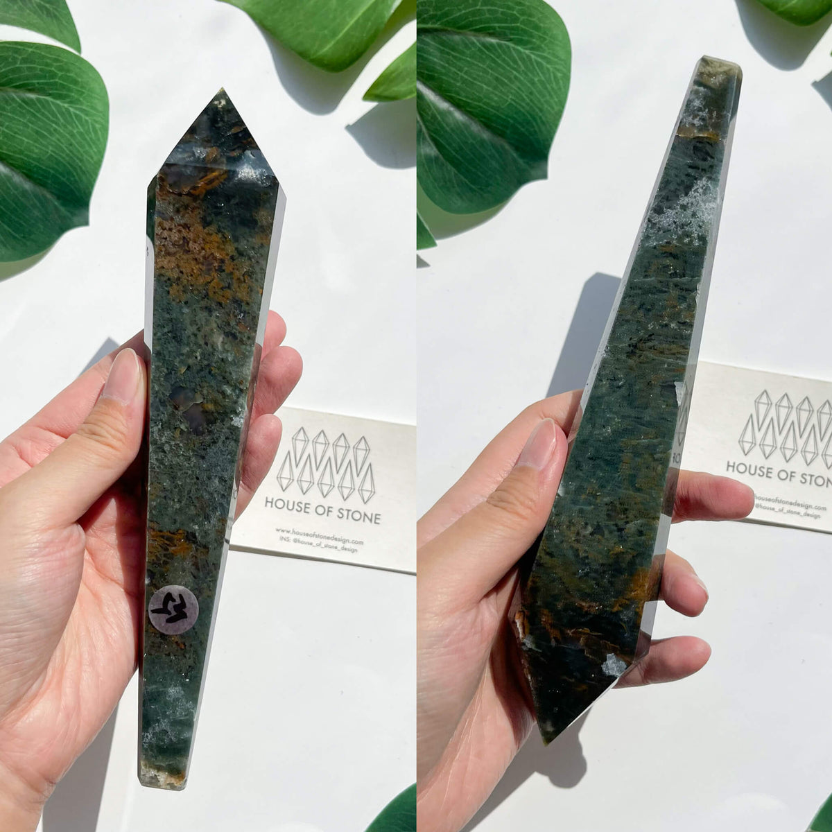 Natural Moss Agate Wand/Druzy Moss Agate Crystal Point Wand/Moss Agate Crystal Handle/Moss Agate Stem/Wedding Bouquet Handle/Heart Chakra Healing/AAA