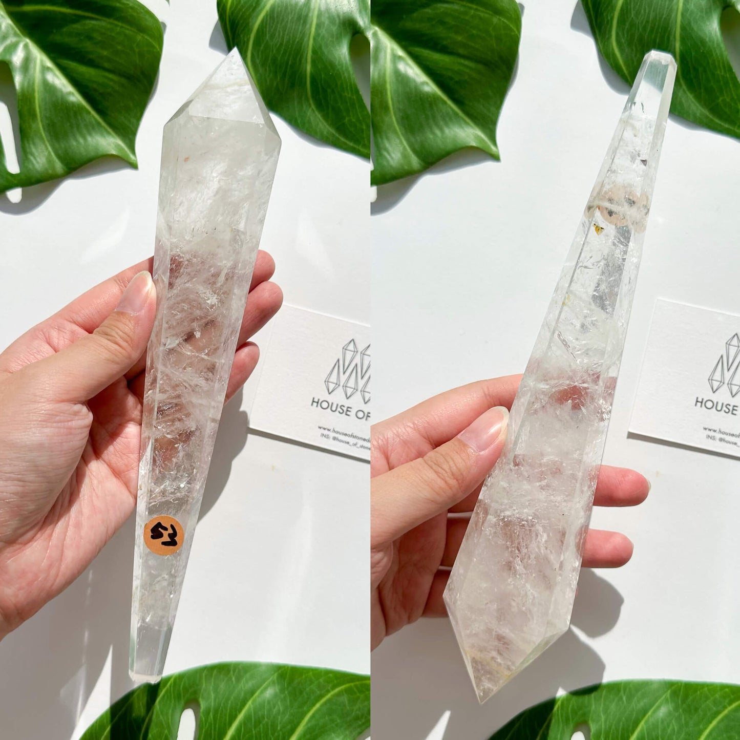 Natural Clear Quartz Point Wand/Clear Quartz Rainbow Crystal Wand/Clear Quartz Handle/Crystal Stem/Crown Chakra Healing/Meditation Tool/AAA