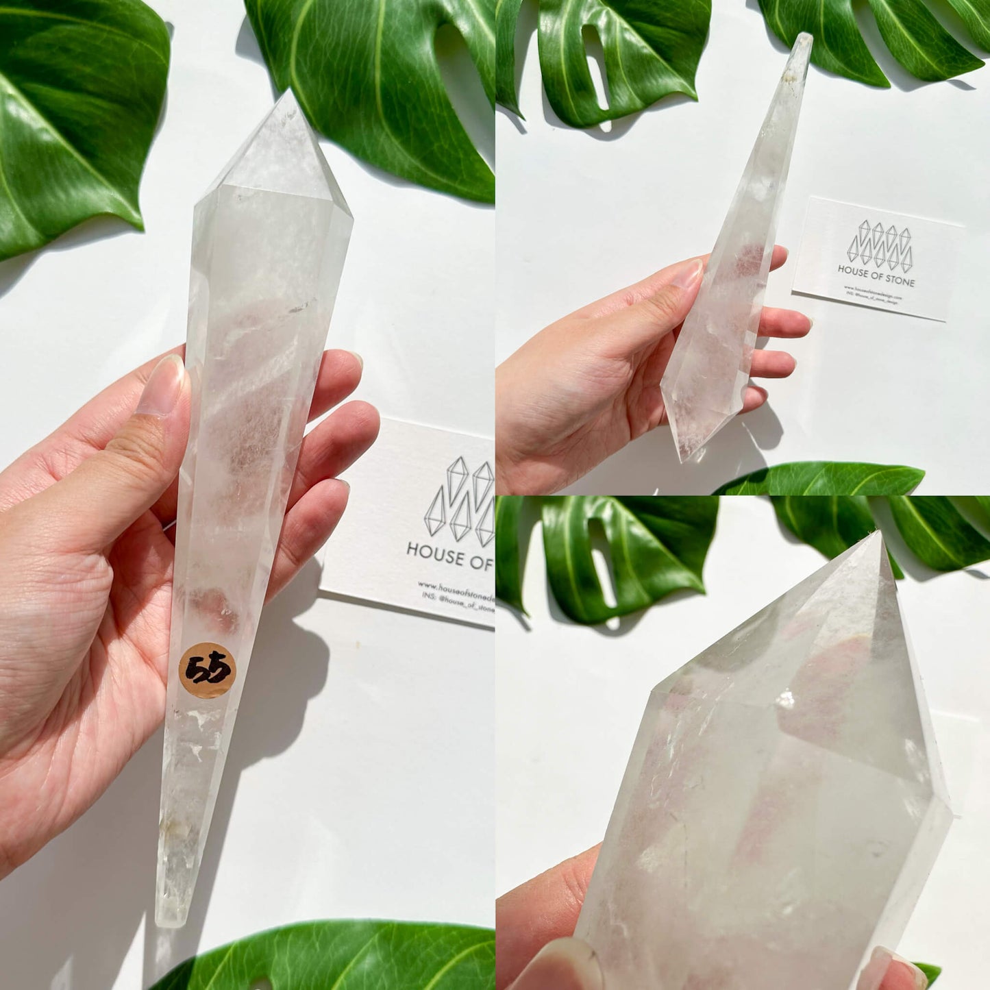 Natural Clear Quartz Point Wand/Clear Quartz Rainbow Crystal Wand/Clear Quartz Handle/Crystal Stem/Crown Chakra Healing/Meditation Tool/AAA