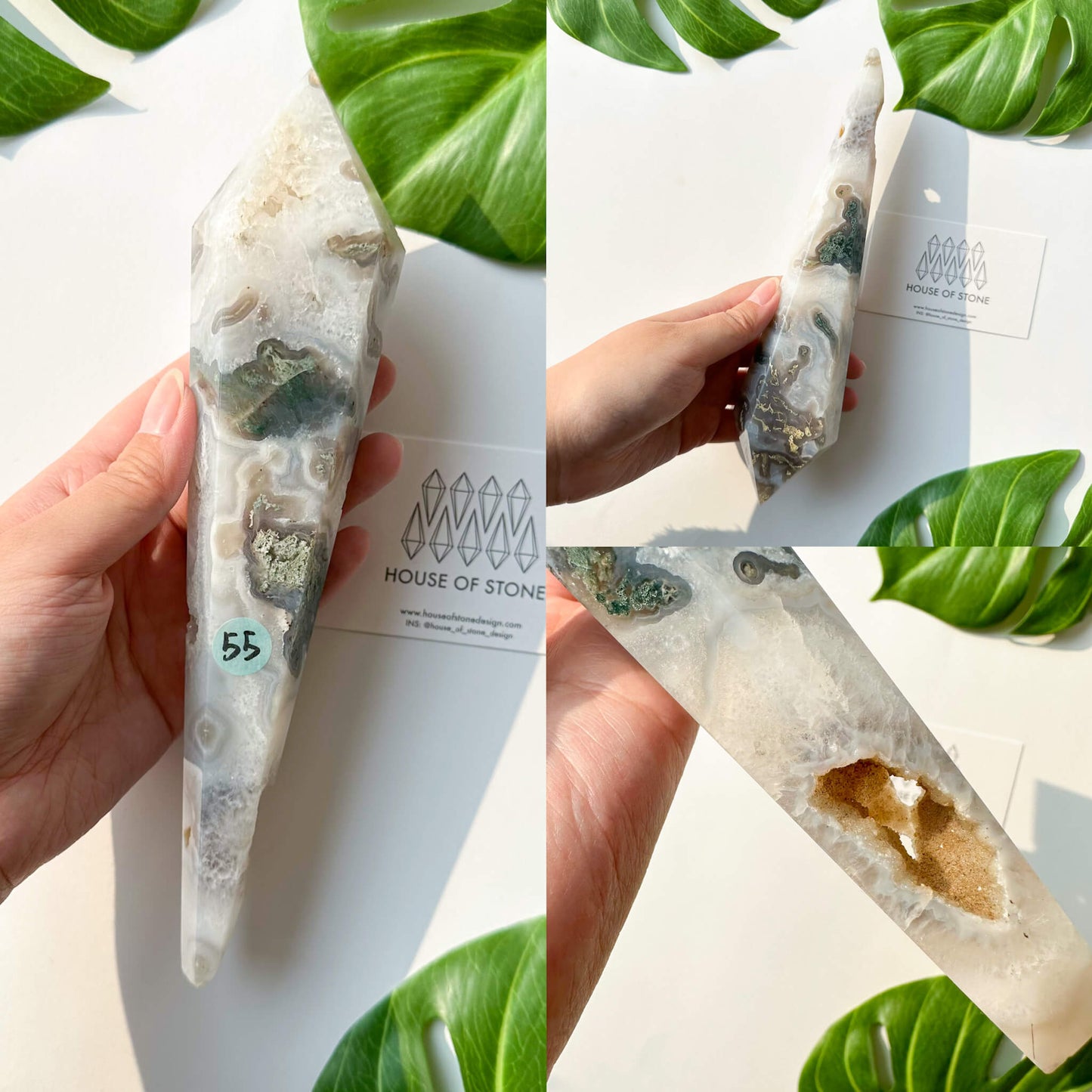 Natural Moss Agate Wand/Druzy Moss Agate Crystal Point Wand/Moss Agate Crystal Handle/Moss Agate Stem/Wedding Bouquet Handle/Heart Chakra Healing/AAA