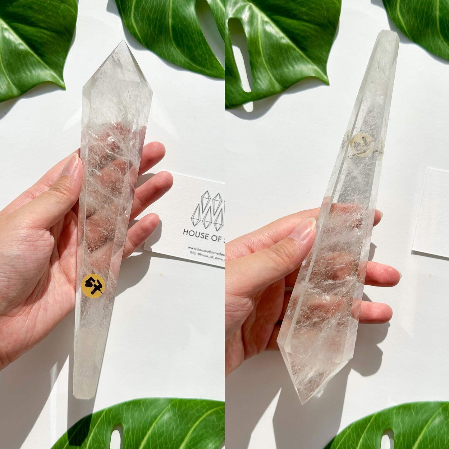 Natural Clear Quartz Point Wand/Clear Quartz Rainbow Crystal Wand/Clear Quartz Handle/Crystal Stem/Crown Chakra Healing/Meditation Tool/AAA