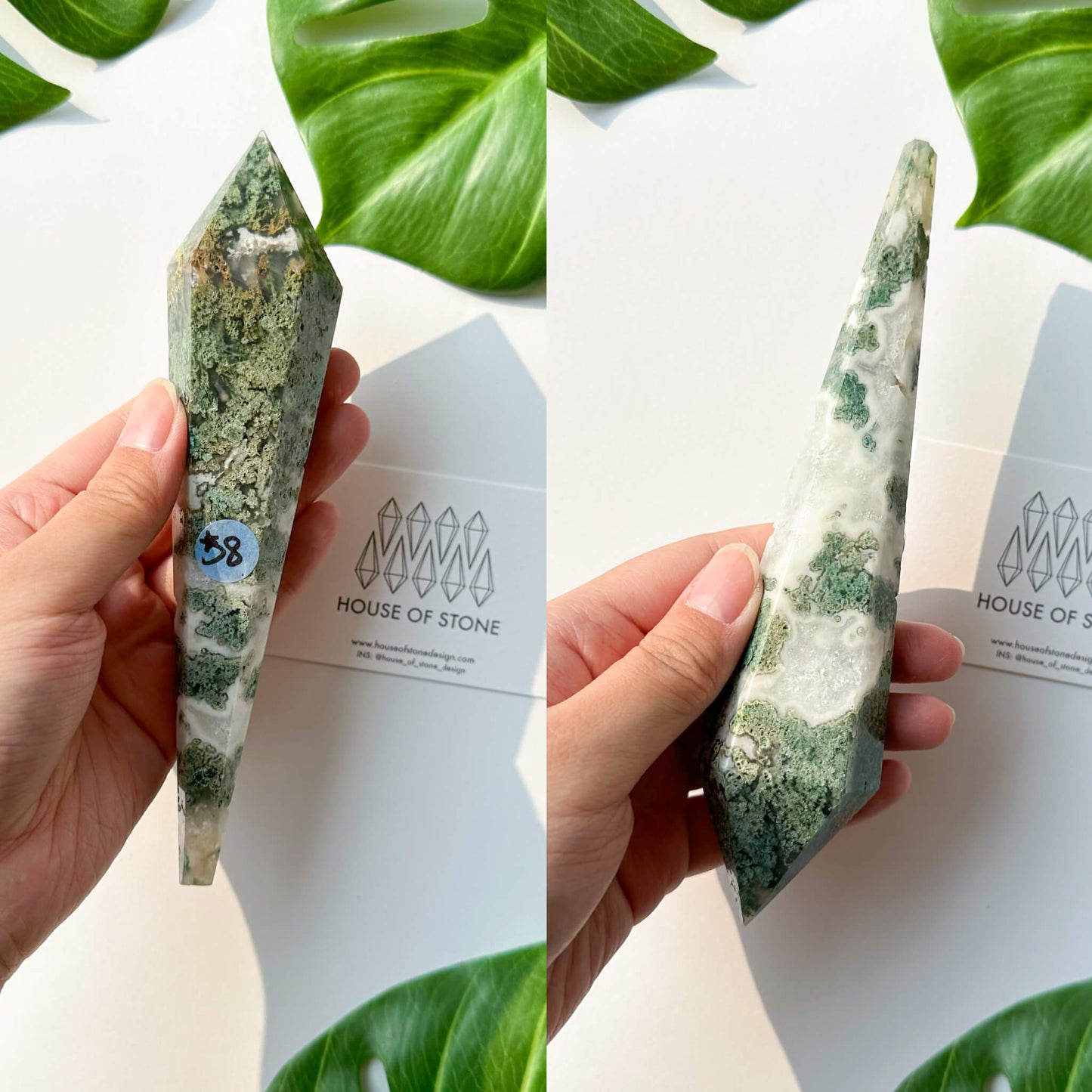 Natural Moss Agate Wand/Druzy Moss Agate Crystal Point Wand/Moss Agate Crystal Handle/Moss Agate Stem/Wedding Bouquet Handle/Heart Chakra Healing/AAA