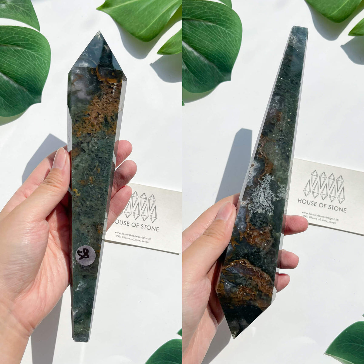 Natural Moss Agate Wand/Druzy Moss Agate Crystal Point Wand/Moss Agate Crystal Handle/Moss Agate Stem/Wedding Bouquet Handle/Heart Chakra Healing/AAA
