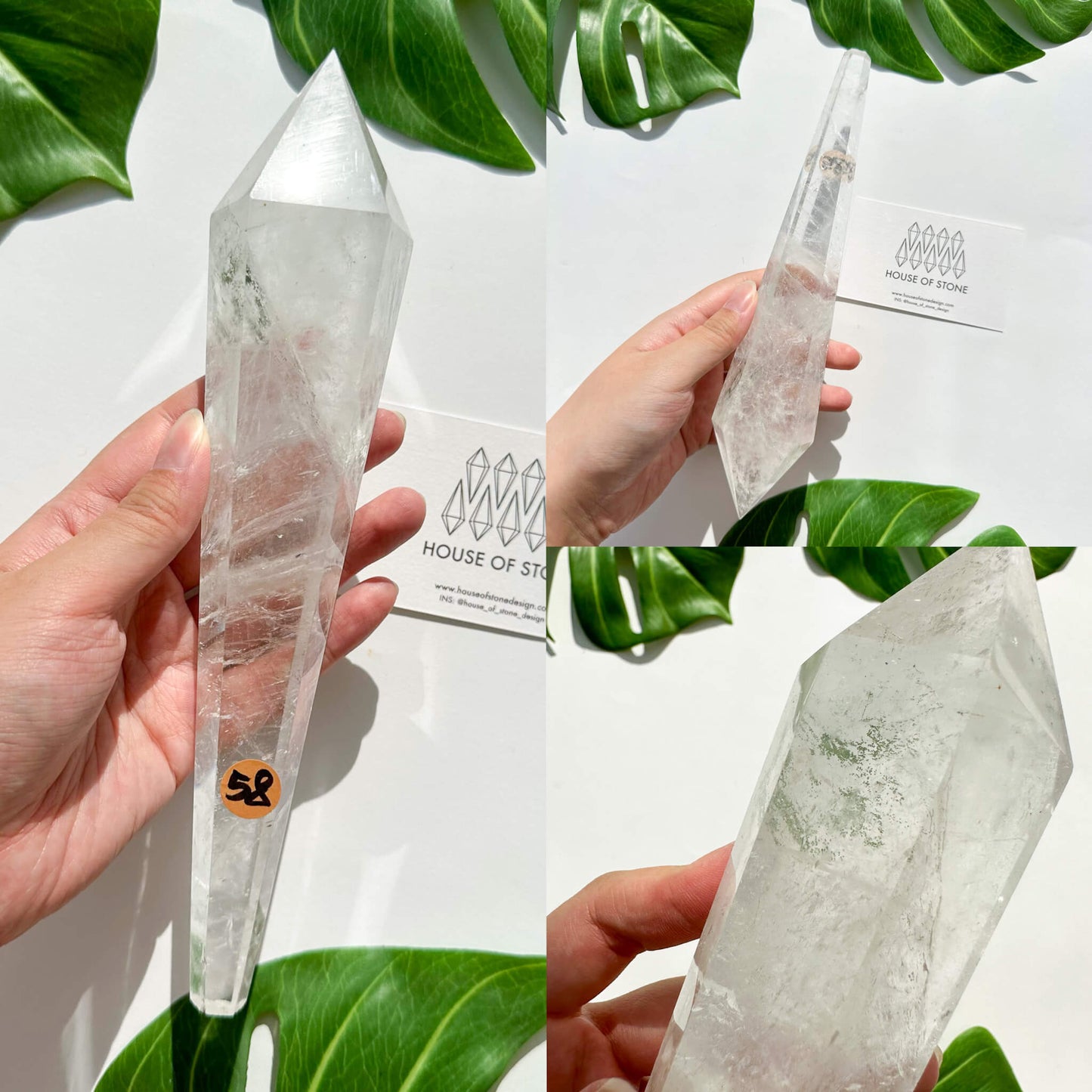 Natural Clear Quartz Point Wand/Clear Quartz Rainbow Crystal Wand/Clear Quartz Handle/Crystal Stem/Crown Chakra Healing/Meditation Tool/AAA