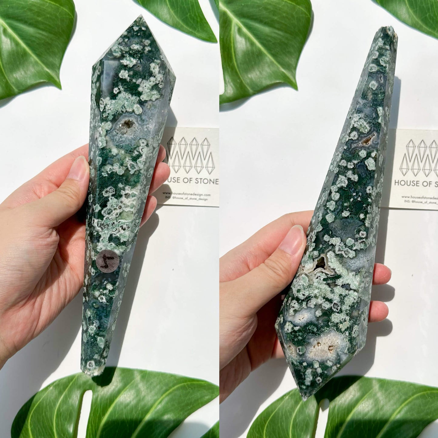 Natural Moss Agate Wand/Druzy Moss Agate Crystal Point Wand/Moss Agate Crystal Handle/Moss Agate Stem/Wedding Bouquet Handle/Heart Chakra Healing/AAA
