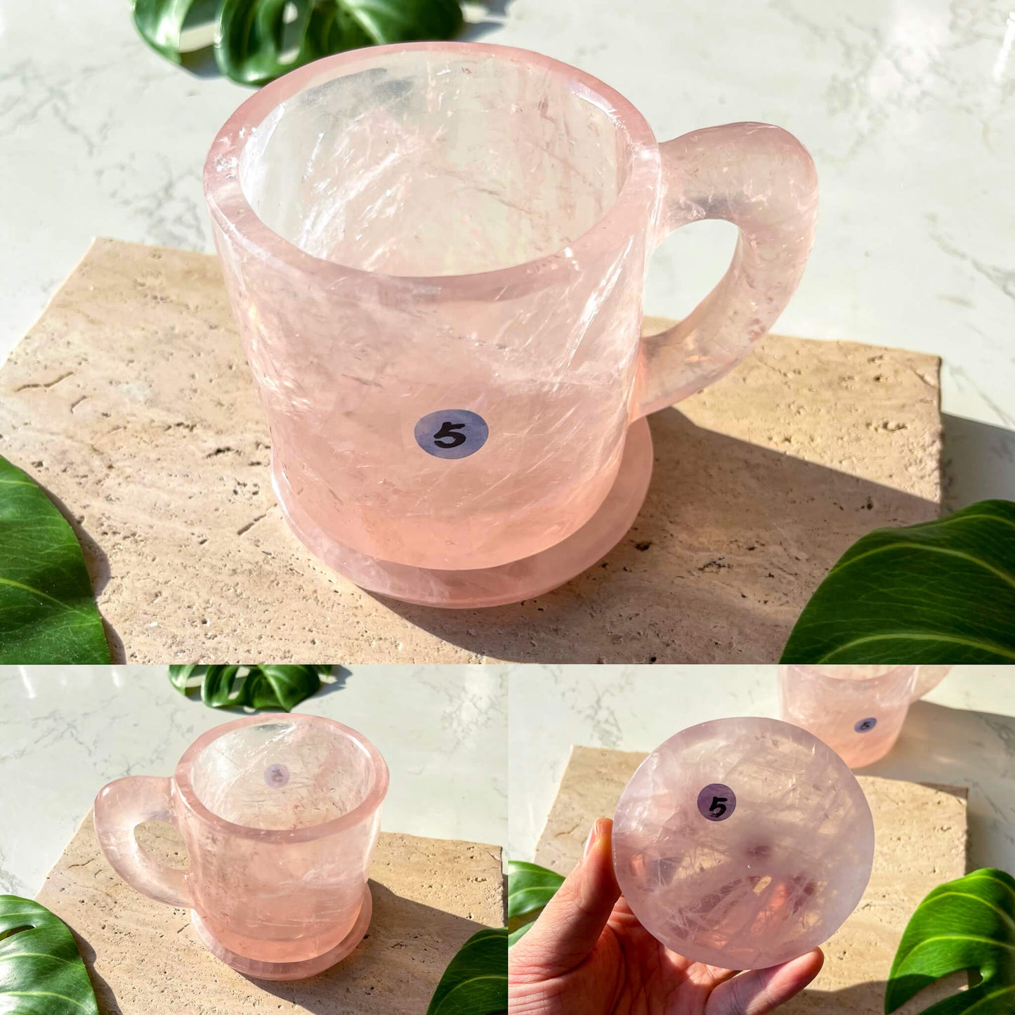 Natural Rose Quartz Cups With Coaster/Hand Carved Rose Quartz Mug/Crystal Cup/High Quality Quartz Tea Cup Set