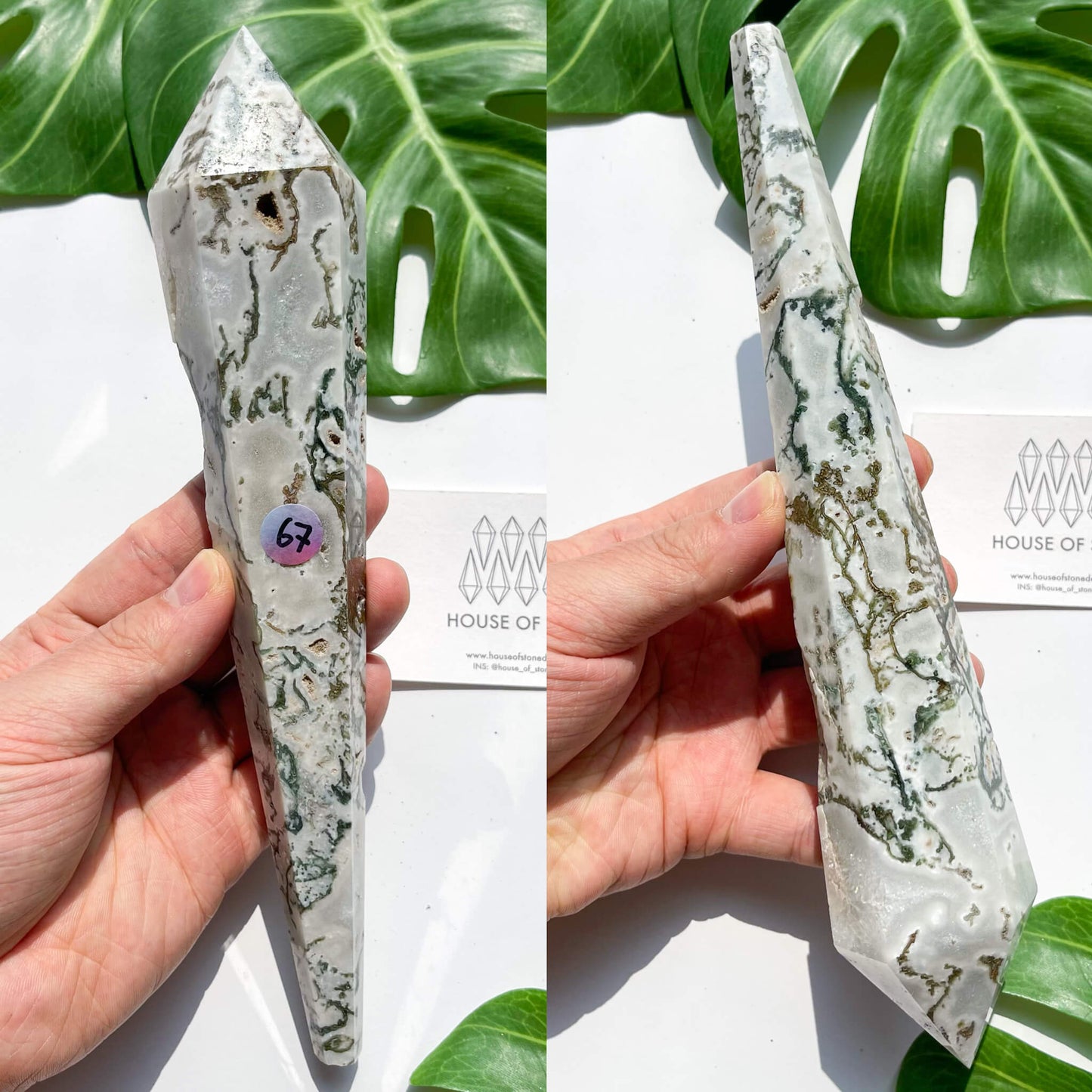 Natural Moss Agate Wand/Druzy Moss Agate Crystal Point Wand/Moss Agate Crystal Handle/Moss Agate Stem/Wedding Bouquet Handle/Heart Chakra Healing/AAA