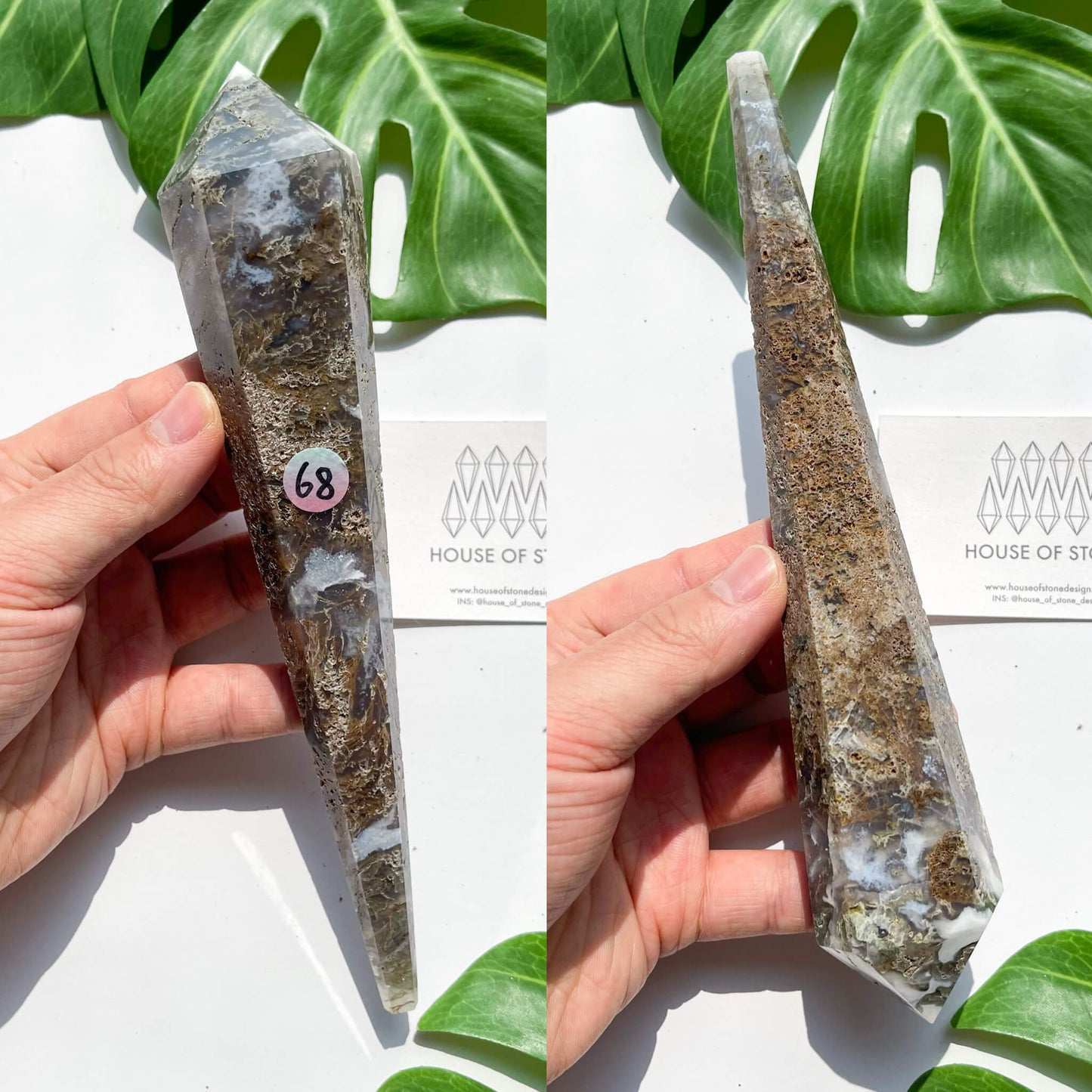 Natural Moss Agate Wand/Druzy Moss Agate Crystal Point Wand/Moss Agate Crystal Handle/Moss Agate Stem/Wedding Bouquet Handle/Heart Chakra Healing/AAA