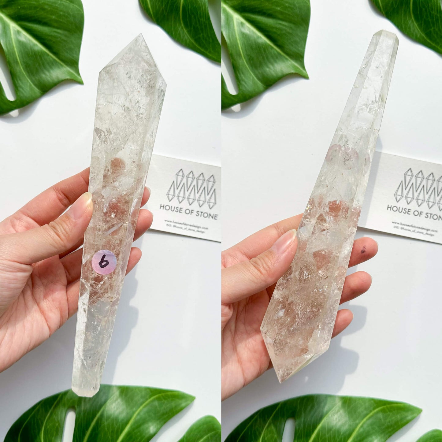 Natural Clear Quartz Point Wand/Clear Quartz Rainbow Crystal Wand/Clear Quartz Handle/Crystal Stem/Crown Chakra Healing/Meditation Tool/AAA