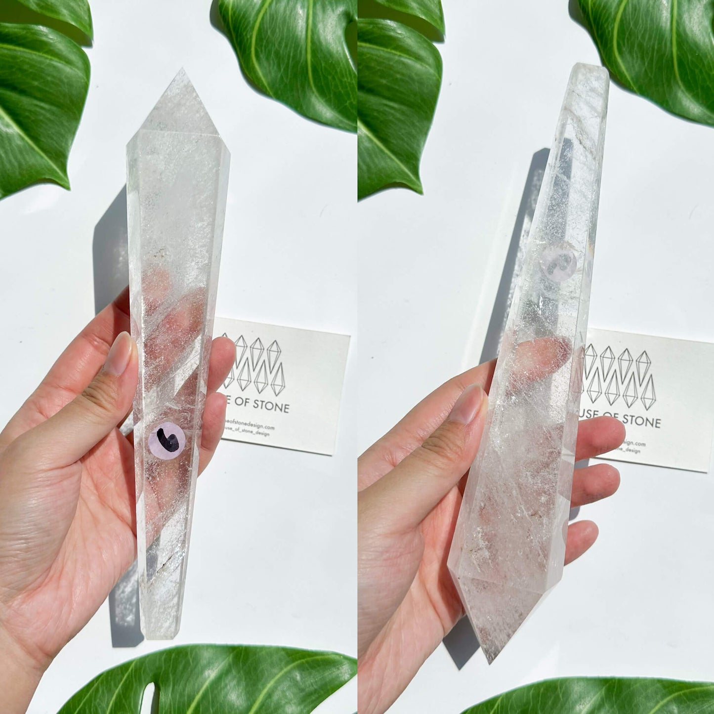 Natural Clear Quartz Point Wand/Clear Quartz Rainbow Crystal Wand/Clear Quartz Handle/Crystal Stem/Crown Chakra Healing/Meditation Tool/AAA