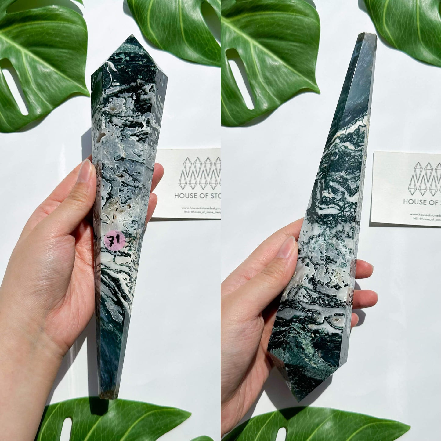 Natural Moss Agate Wand/Druzy Moss Agate Crystal Point Wand/Moss Agate Crystal Handle/Moss Agate Stem/Wedding Bouquet Handle/Heart Chakra Healing/AAA