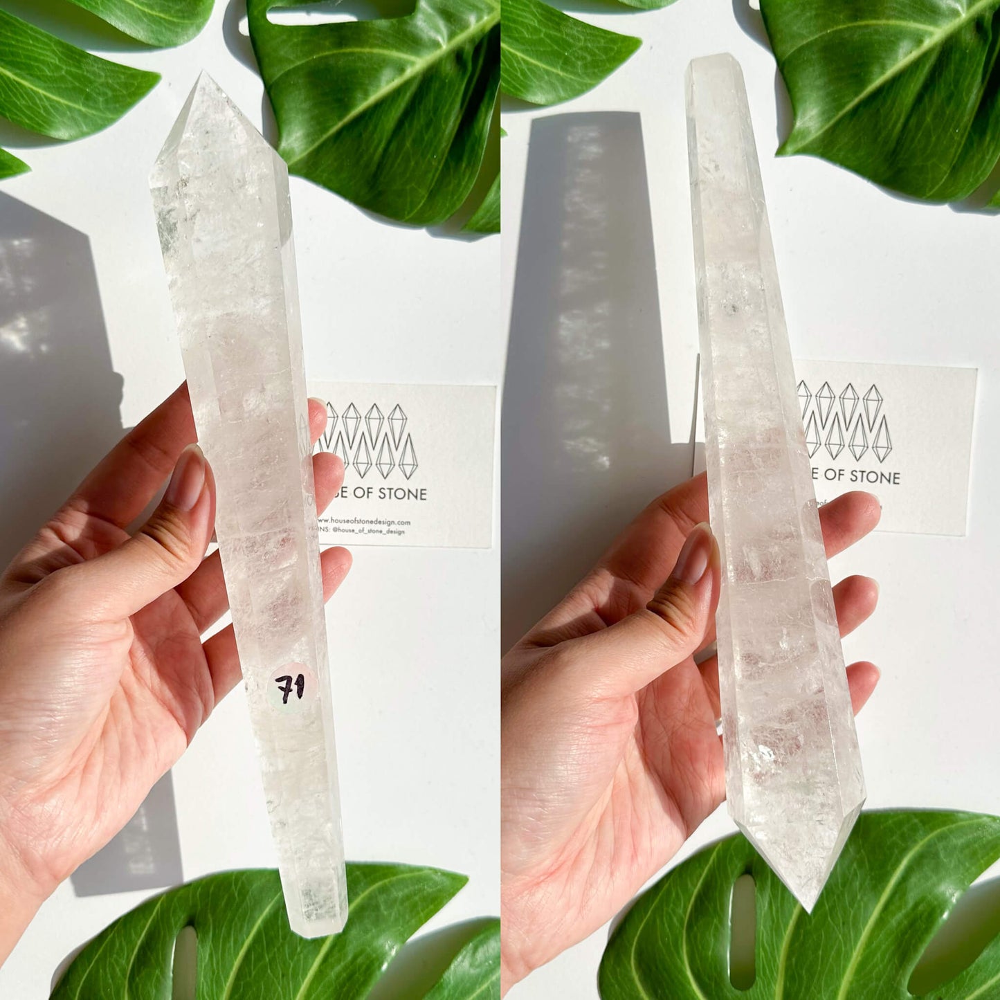 Natural Clear Quartz Point Wand/Clear Quartz Rainbow Crystal Wand/Clear Quartz Handle/Crystal Stem/Crown Chakra Healing/Meditation Tool/AAA