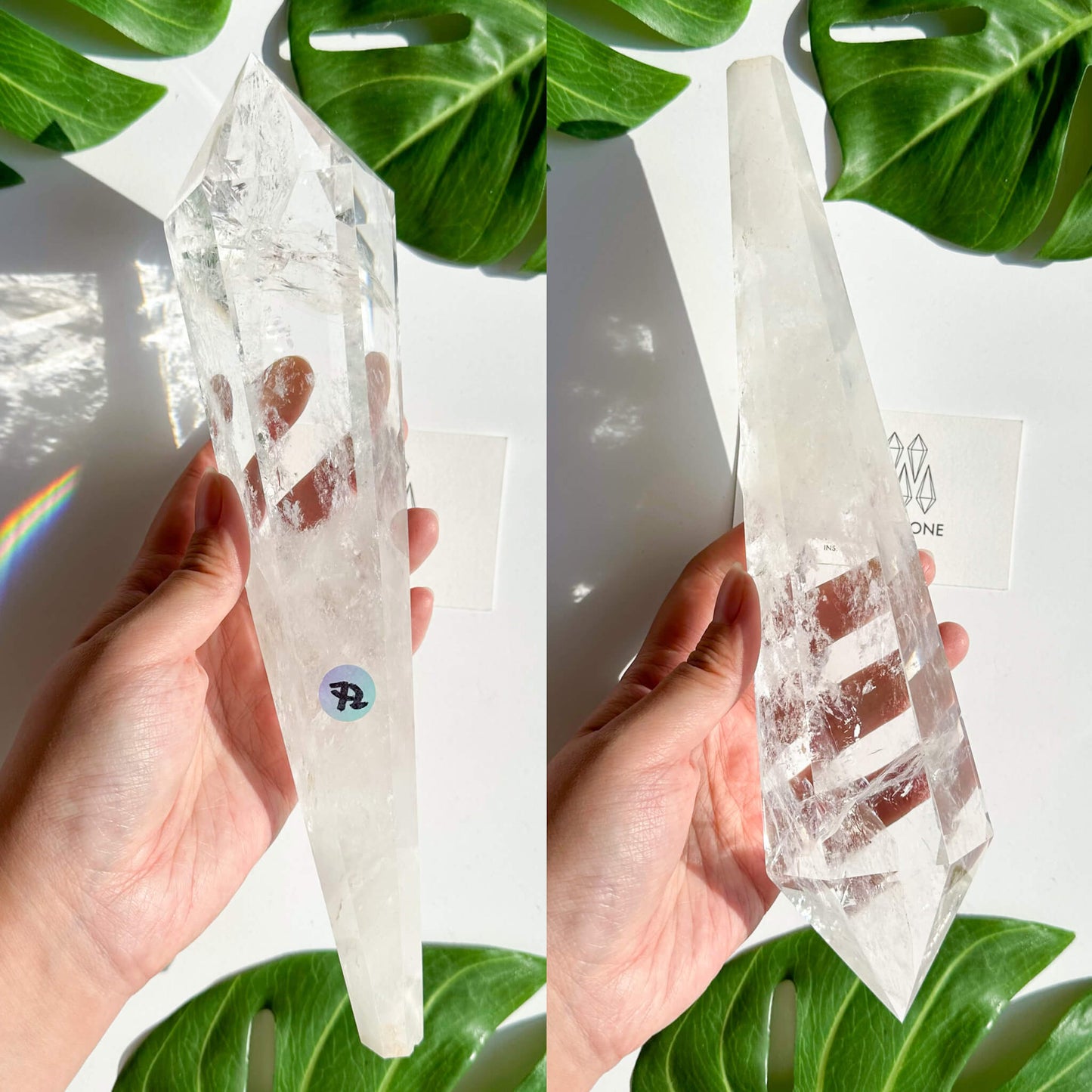 Natural Clear Quartz Point Wand/Clear Quartz Rainbow Crystal Wand/Clear Quartz Handle/Crystal Stem/Crown Chakra Healing/Meditation Tool/AAA