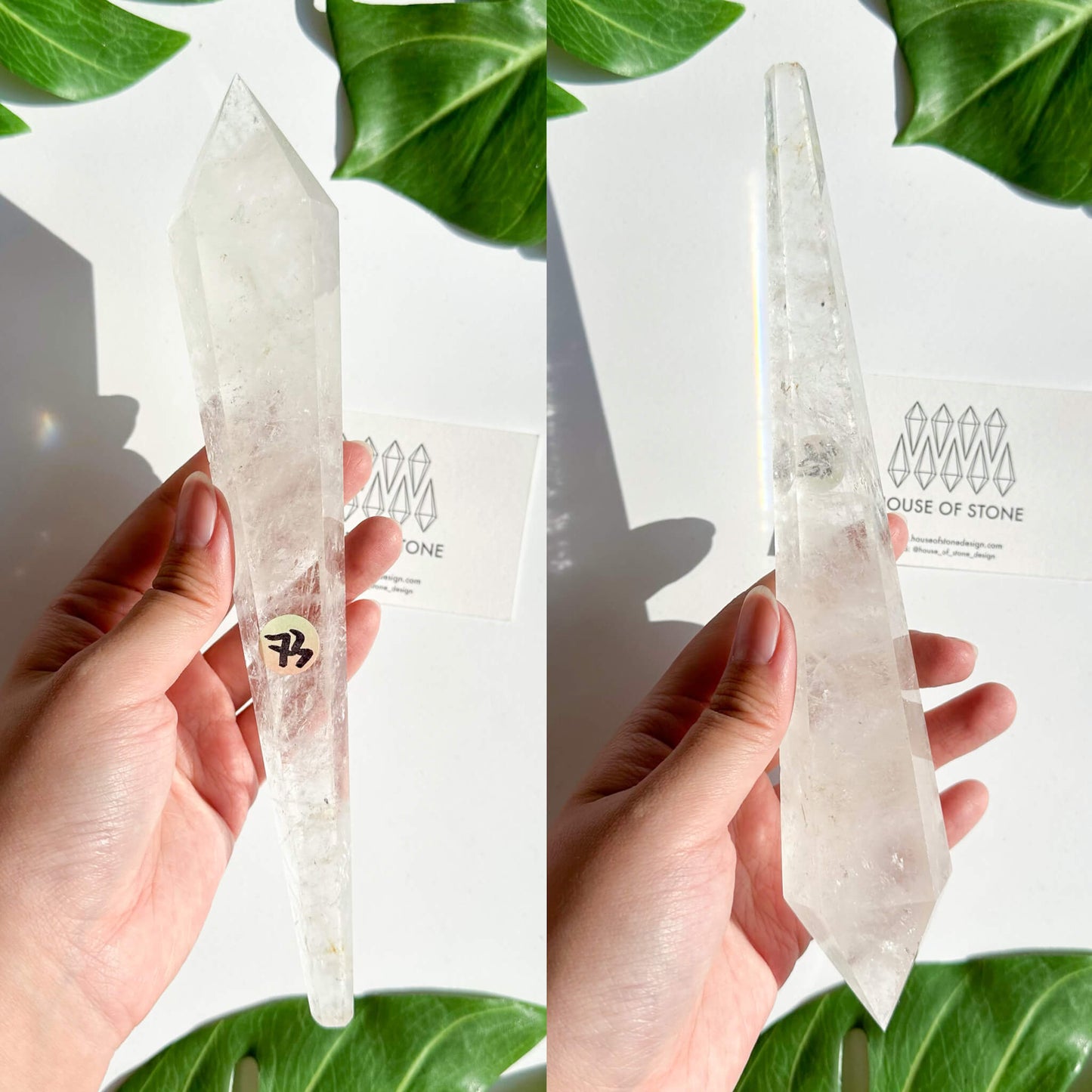 Natural Clear Quartz Point Wand/Clear Quartz Rainbow Crystal Wand/Clear Quartz Handle/Crystal Stem/Crown Chakra Healing/Meditation Tool/AAA
