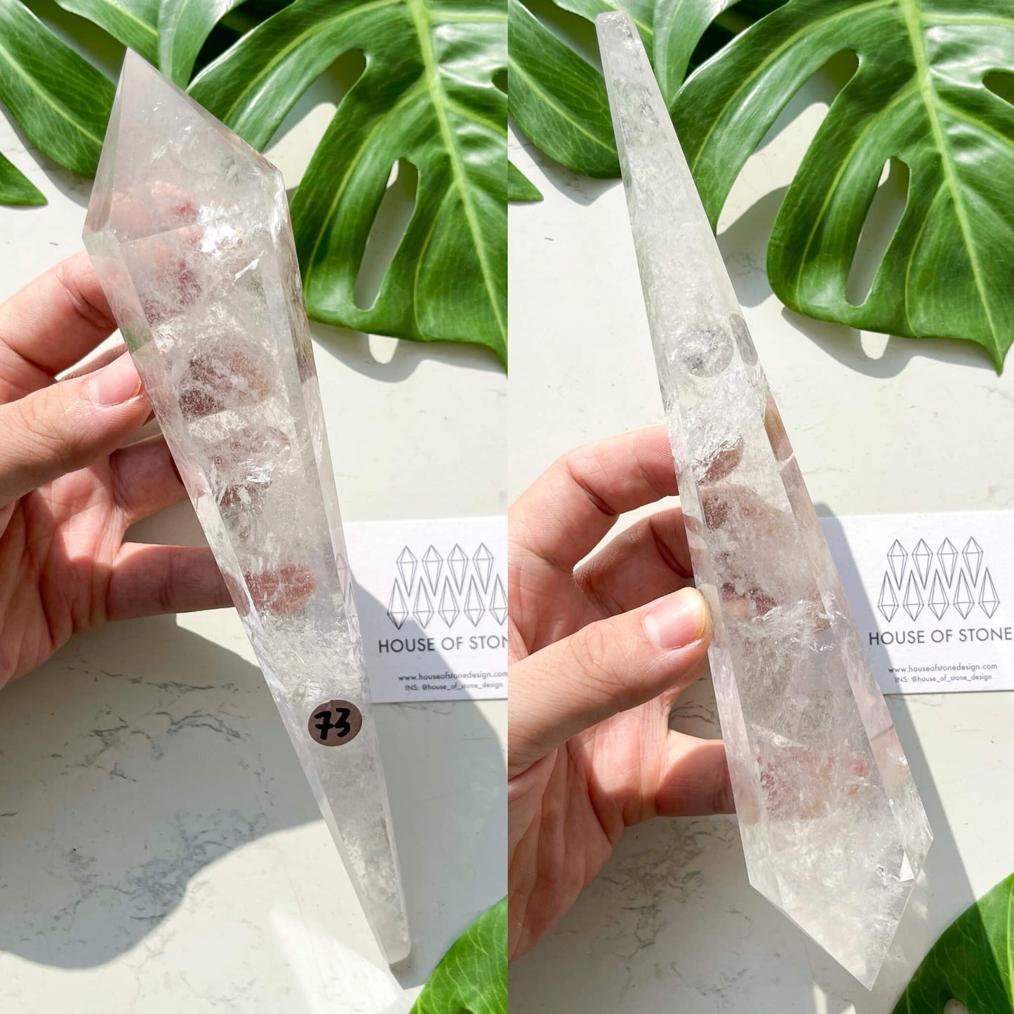 Natural Clear Quartz Point Wand/Clear Quartz Rainbow Crystal Wand/Clear Quartz Handle/Crystal Stem/Crown Chakra Healing/Meditation Tool/AAA