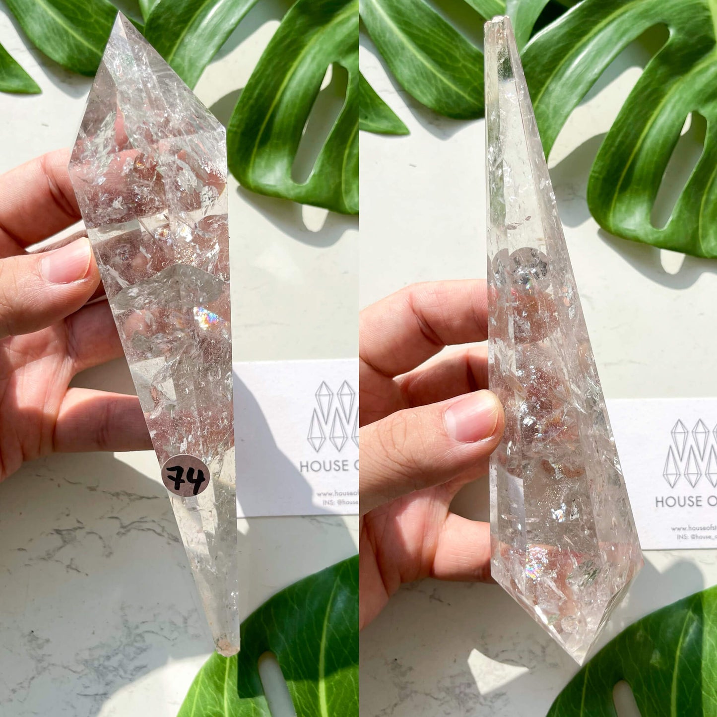 Natural Clear Quartz Point Wand/Clear Quartz Rainbow Crystal Wand/Clear Quartz Handle/Crystal Stem/Crown Chakra Healing/Meditation Tool/AAA