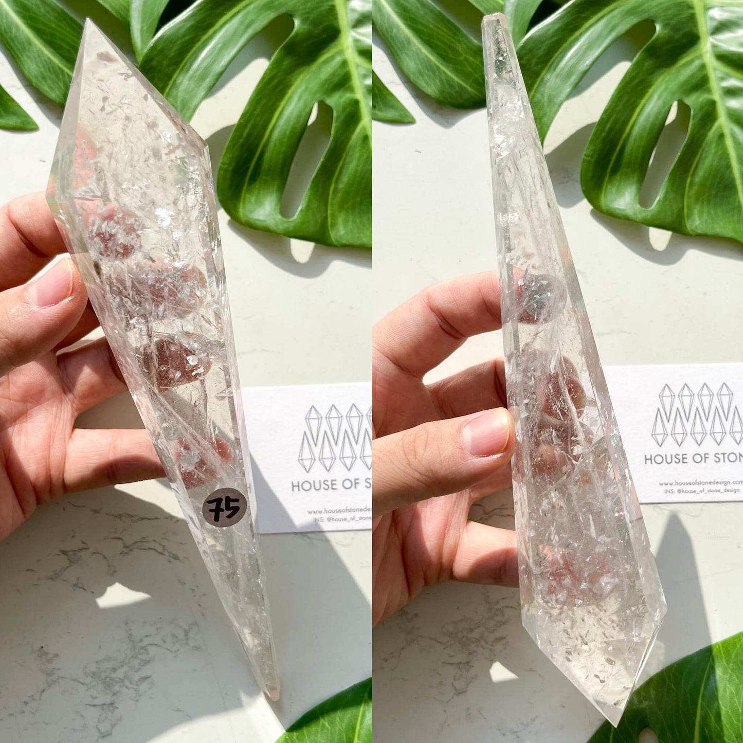 Natural Clear Quartz Point Wand/Clear Quartz Rainbow Crystal Wand/Clear Quartz Handle/Crystal Stem/Crown Chakra Healing/Meditation Tool/AAA