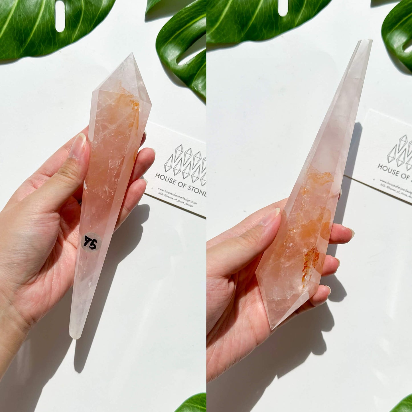 Natural Rose Quartz Wand/Rose Quartz Crystal Point Wand/Rose Quartz Crystal Handle/Rose Quartz Stem/Wedding Bouquet Handle/Heart Chakra Healing/AAA