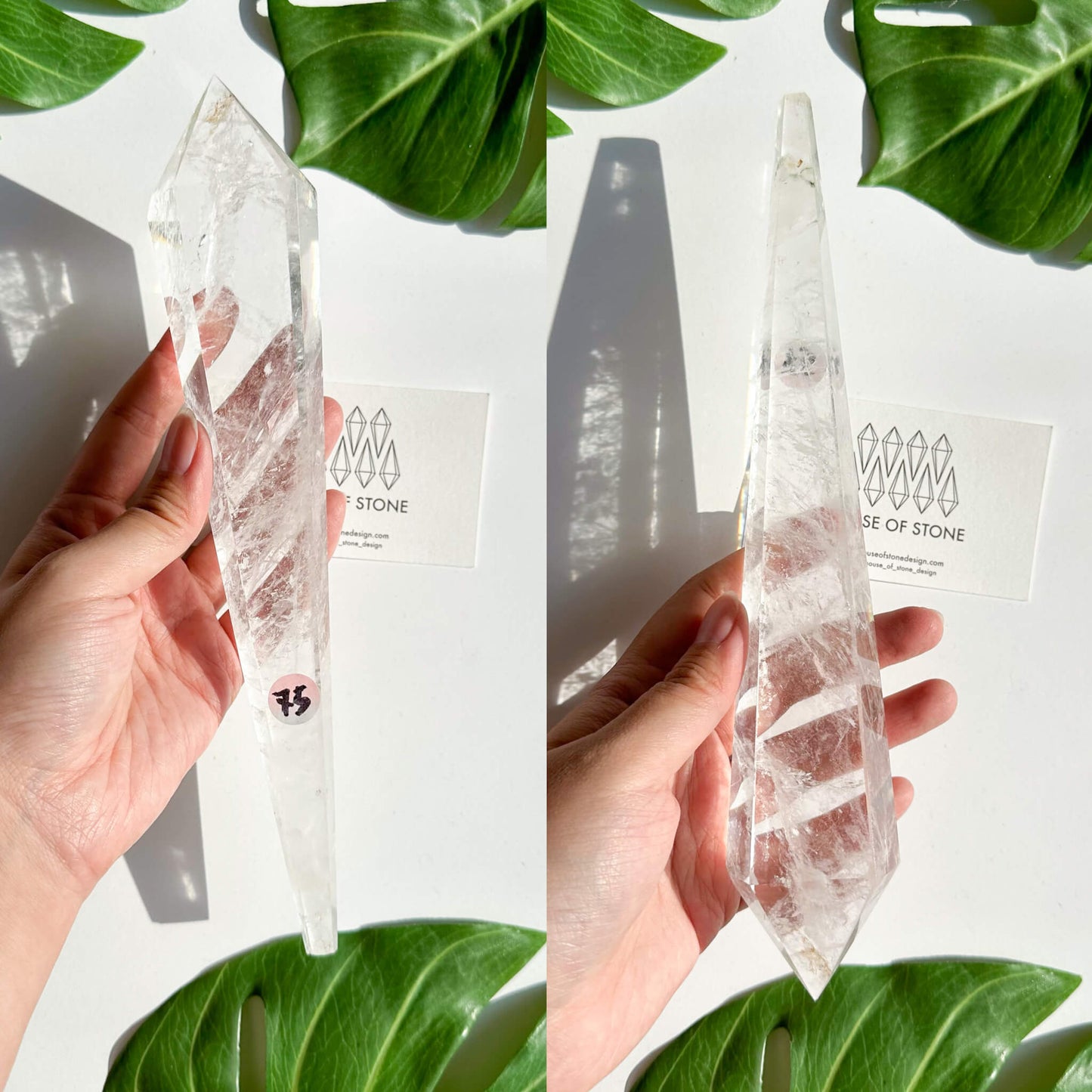 Natural Clear Quartz Point Wand/Clear Quartz Rainbow Crystal Wand/Clear Quartz Handle/Crystal Stem/Crown Chakra Healing/Meditation Tool/AAA