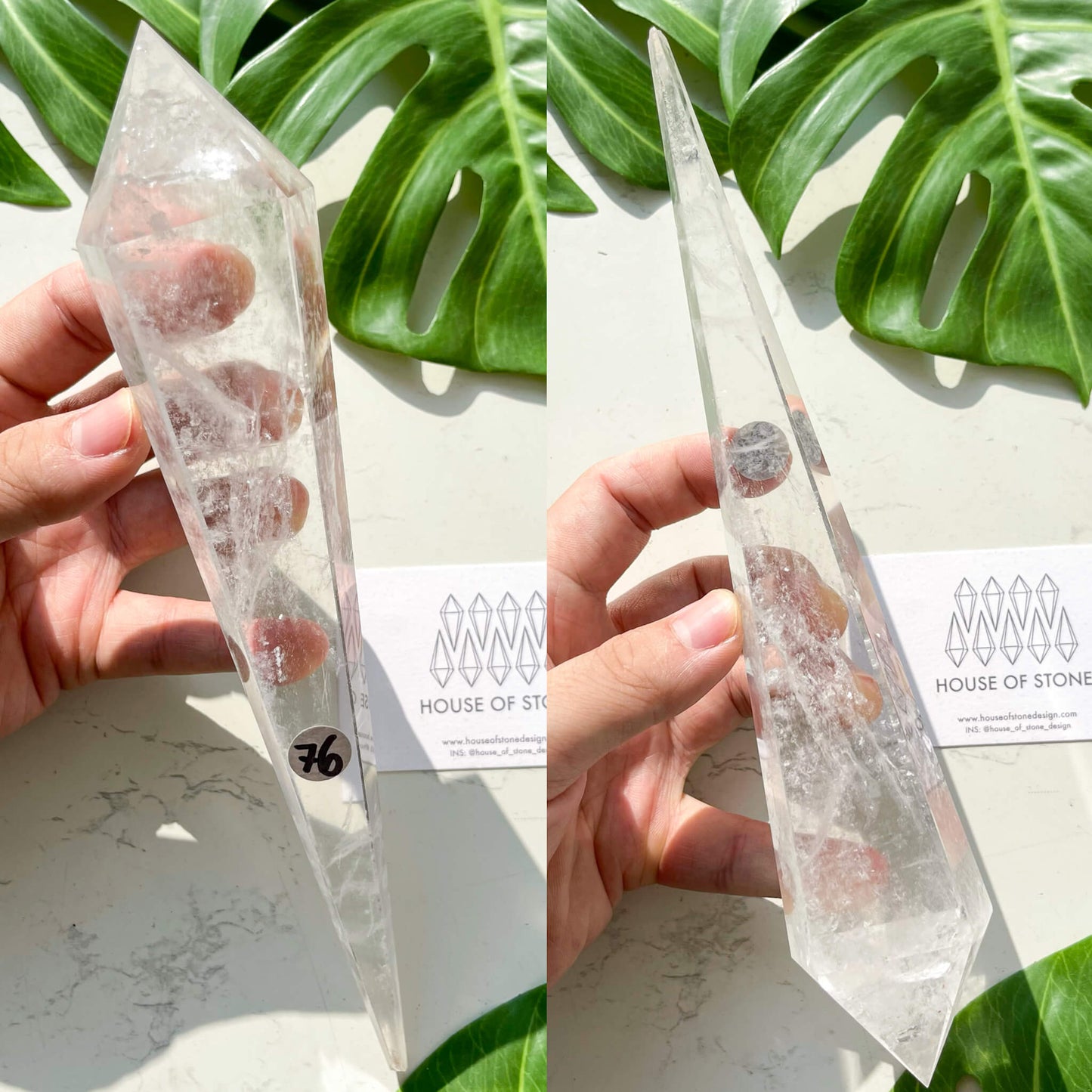 Natural Clear Quartz Point Wand/Clear Quartz Rainbow Crystal Wand/Clear Quartz Handle/Crystal Stem/Crown Chakra Healing/Meditation Tool/AAA