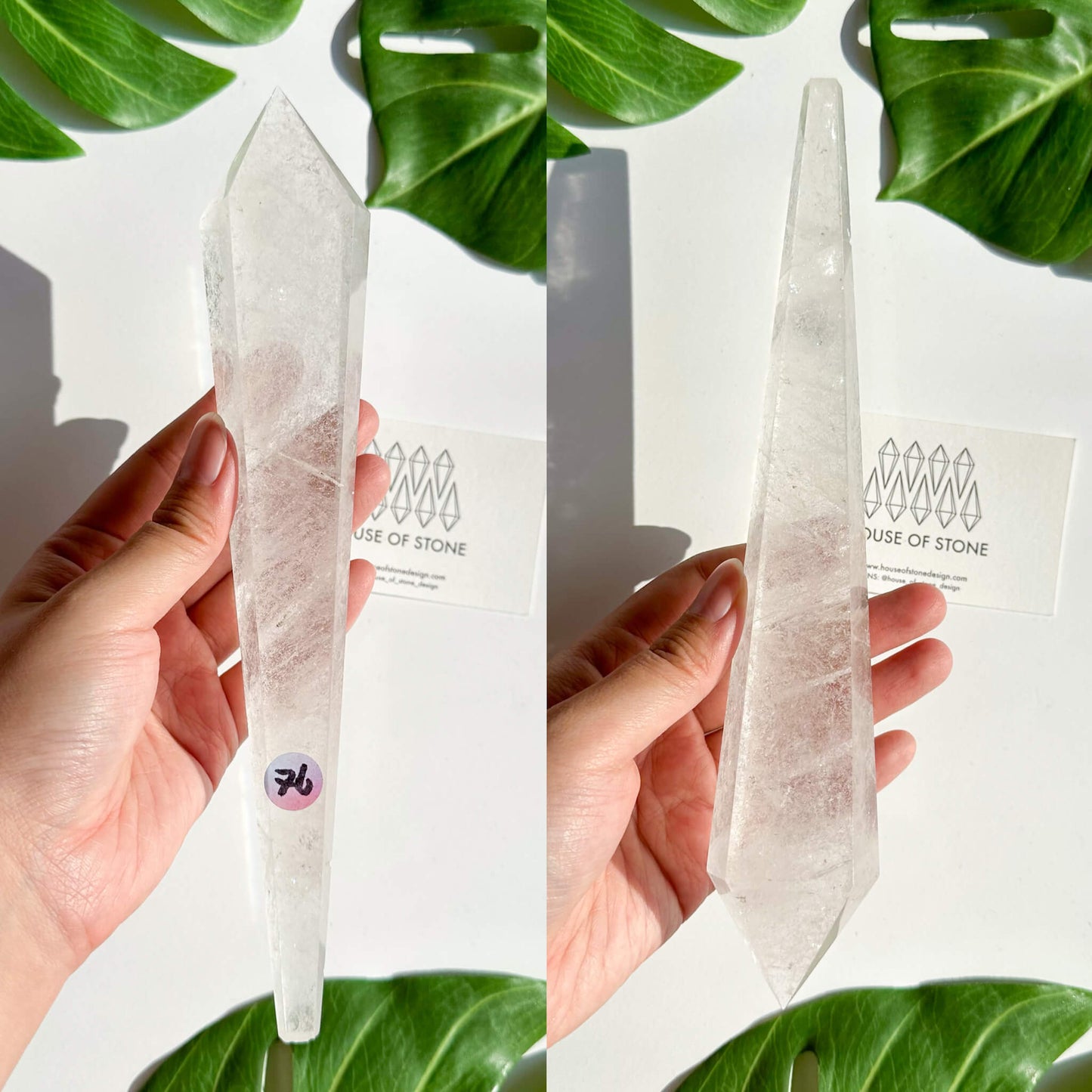 Natural Clear Quartz Point Wand/Clear Quartz Rainbow Crystal Wand/Clear Quartz Handle/Crystal Stem/Crown Chakra Healing/Meditation Tool/AAA