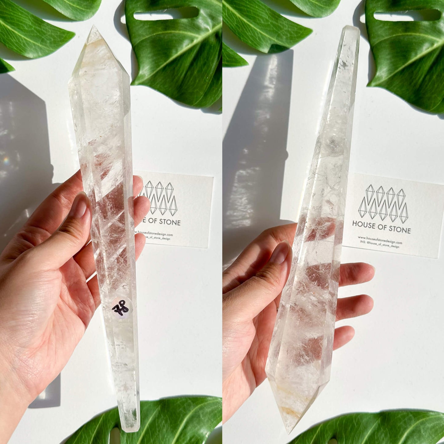 Natural Clear Quartz Point Wand/Clear Quartz Rainbow Crystal Wand/Clear Quartz Handle/Crystal Stem/Crown Chakra Healing/Meditation Tool/AAA