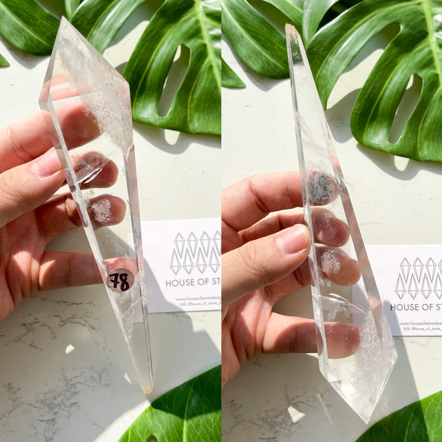 Natural Clear Quartz Point Wand/Clear Quartz Rainbow Crystal Wand/Clear Quartz Handle/Crystal Stem/Crown Chakra Healing/Meditation Tool/AAA