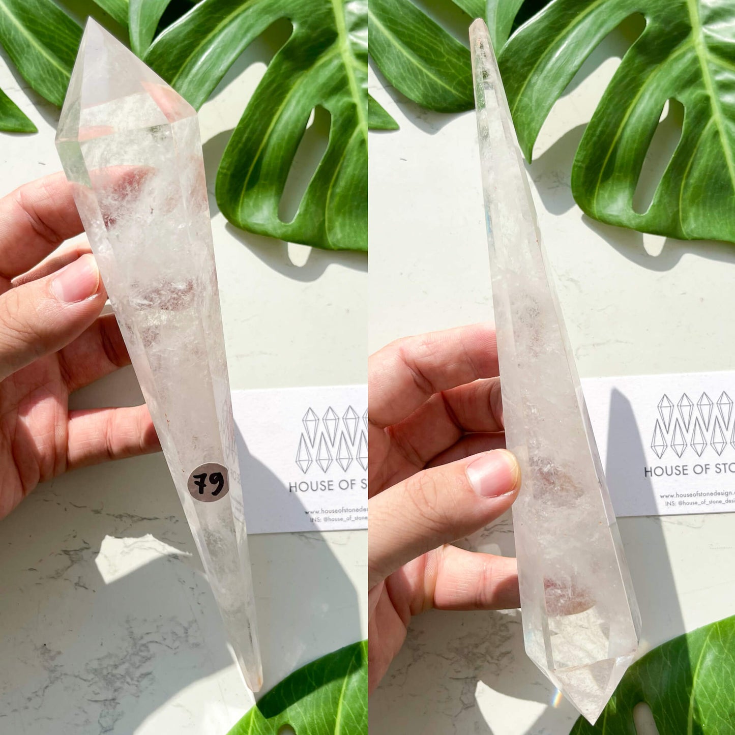 Natural Clear Quartz Point Wand/Clear Quartz Rainbow Crystal Wand/Clear Quartz Handle/Crystal Stem/Crown Chakra Healing/Meditation Tool/AAA