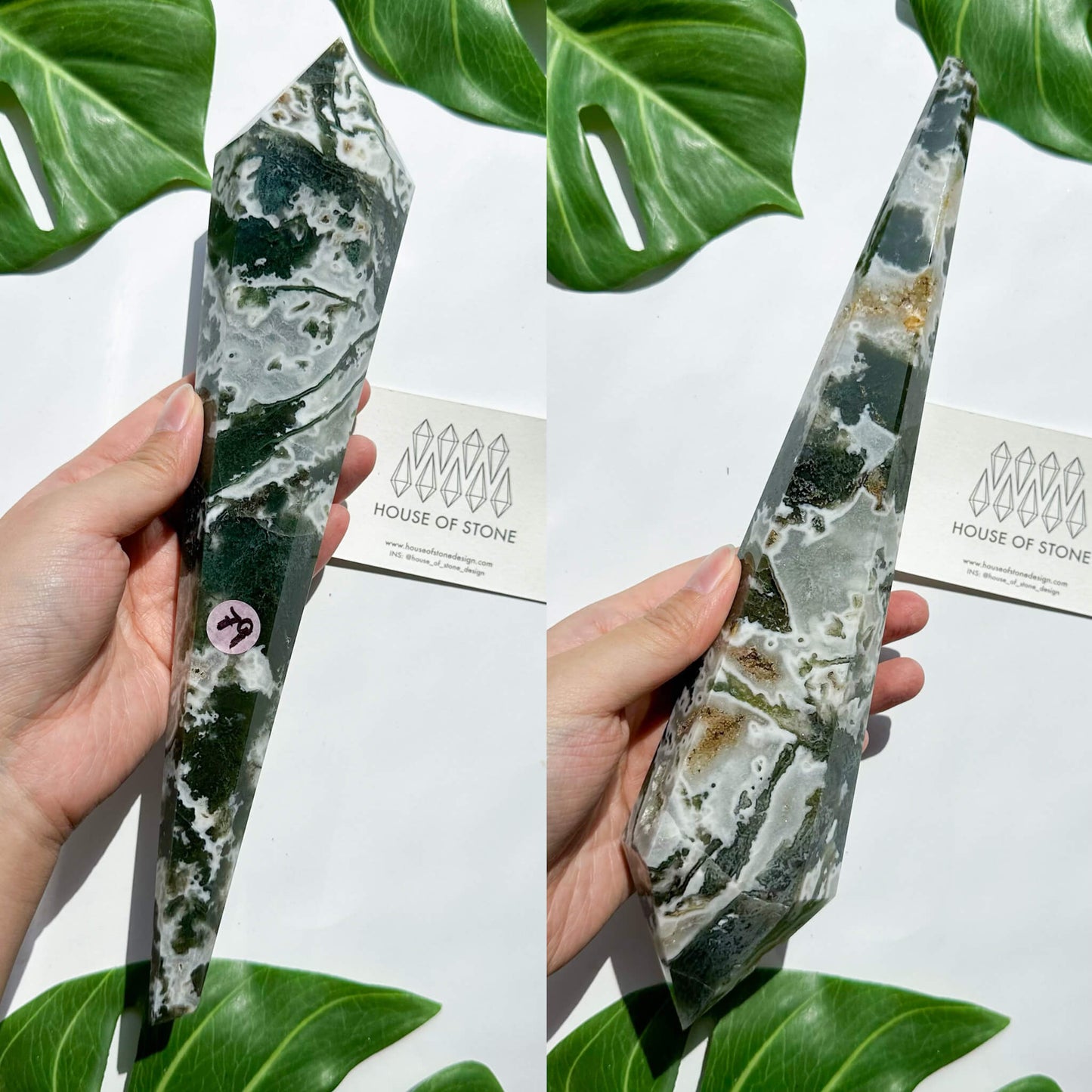 Natural Moss Agate Wand/Druzy Moss Agate Crystal Point Wand/Moss Agate Crystal Handle/Moss Agate Stem/Wedding Bouquet Handle/Heart Chakra Healing/AAA