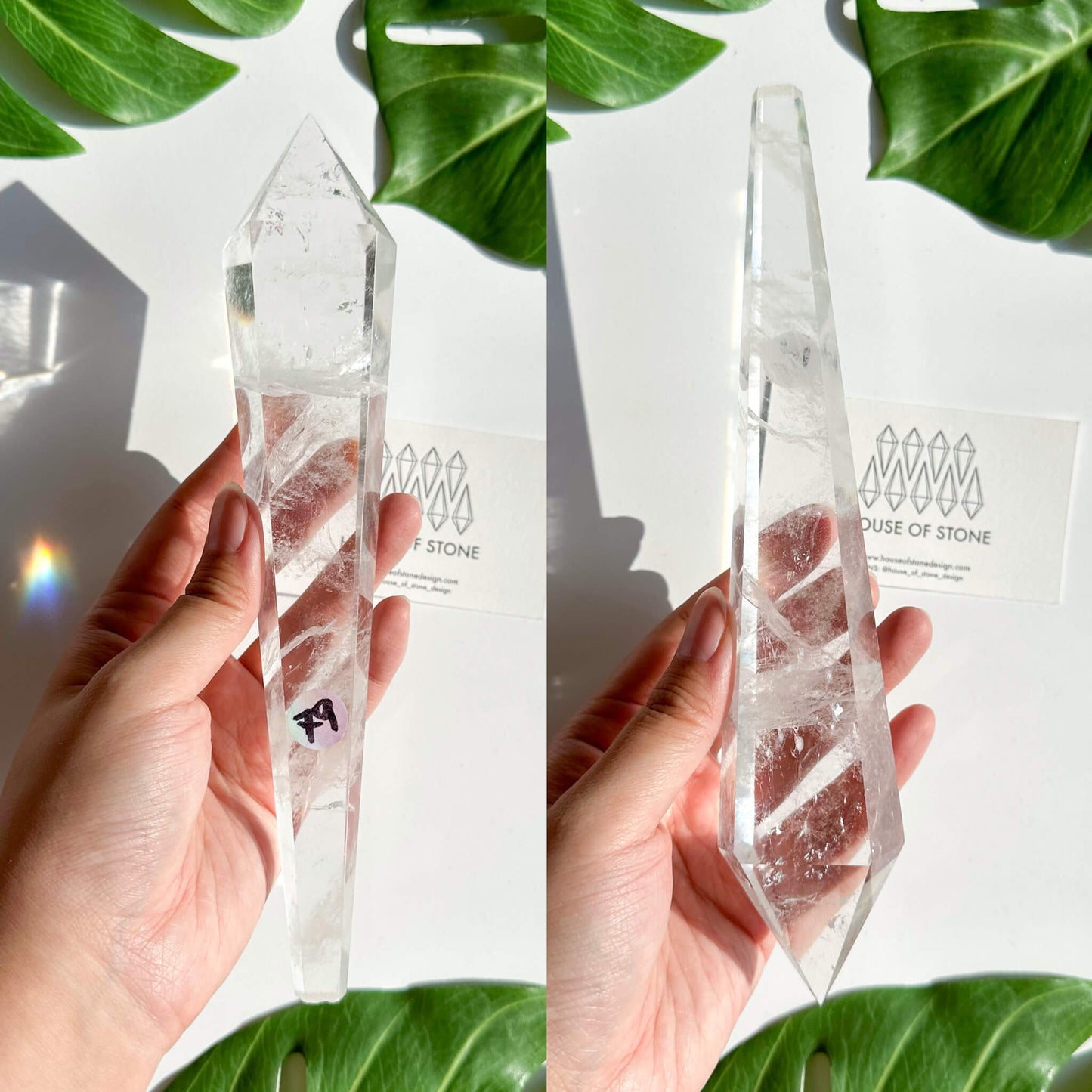 Natural Clear Quartz Point Wand/Clear Quartz Rainbow Crystal Wand/Clear Quartz Handle/Crystal Stem/Crown Chakra Healing/Meditation Tool/AAA