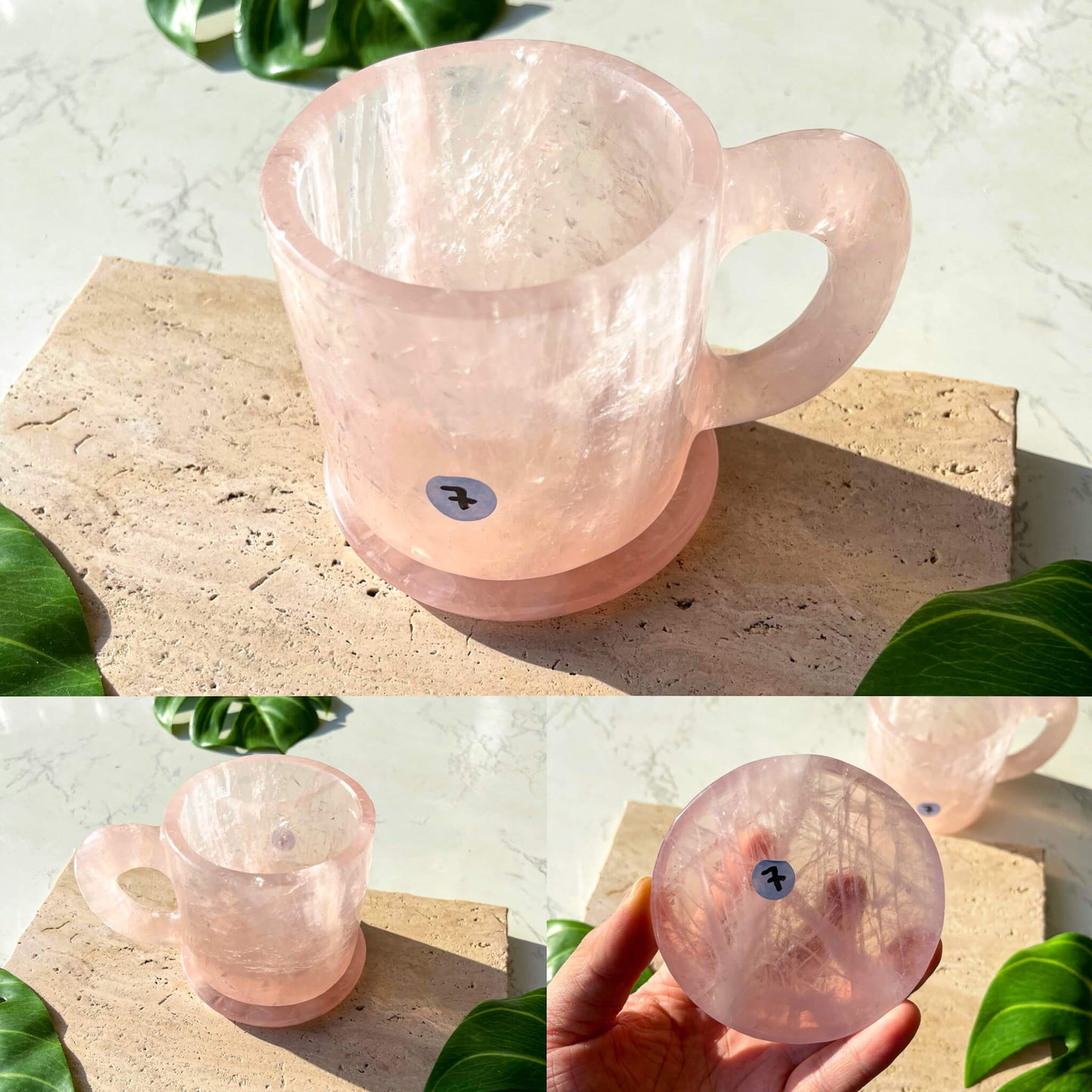 Natural Rose Quartz Cups With Coaster/Hand Carved Rose Quartz Mug/Crystal Cup/High Quality Quartz Tea Cup Set