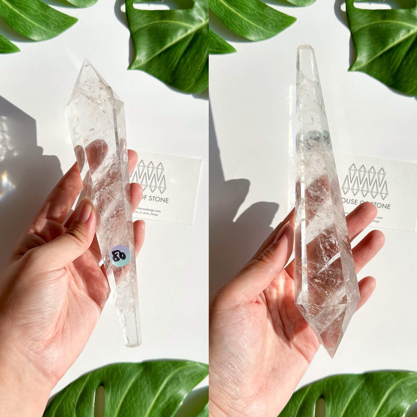Natural Clear Quartz Point Wand/Clear Quartz Rainbow Crystal Wand/Clear Quartz Handle/Crystal Stem/Crown Chakra Healing/Meditation Tool/AAA