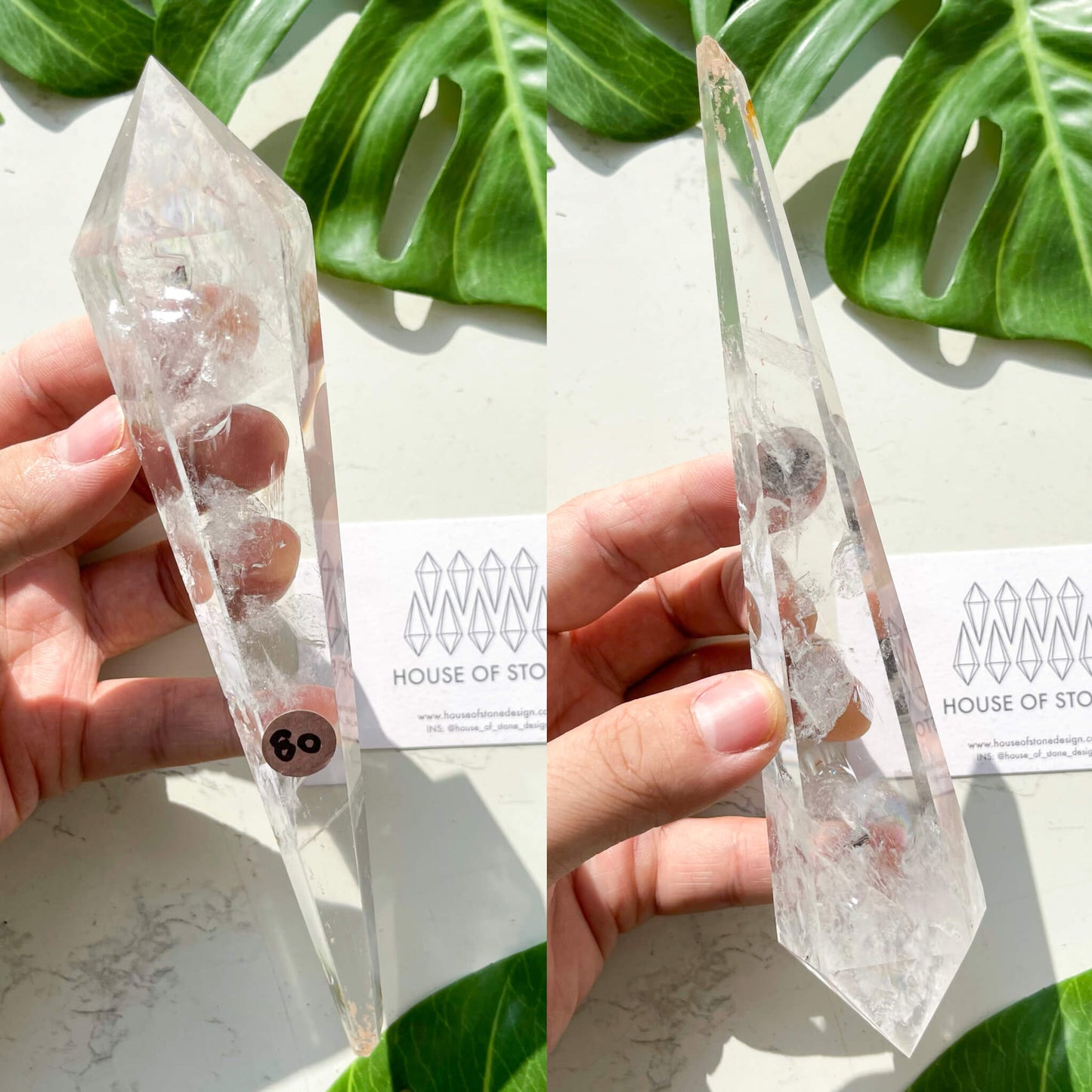 Natural Clear Quartz Point Wand/Clear Quartz Rainbow Crystal Wand/Clear Quartz Handle/Crystal Stem/Crown Chakra Healing/Meditation Tool/AAA