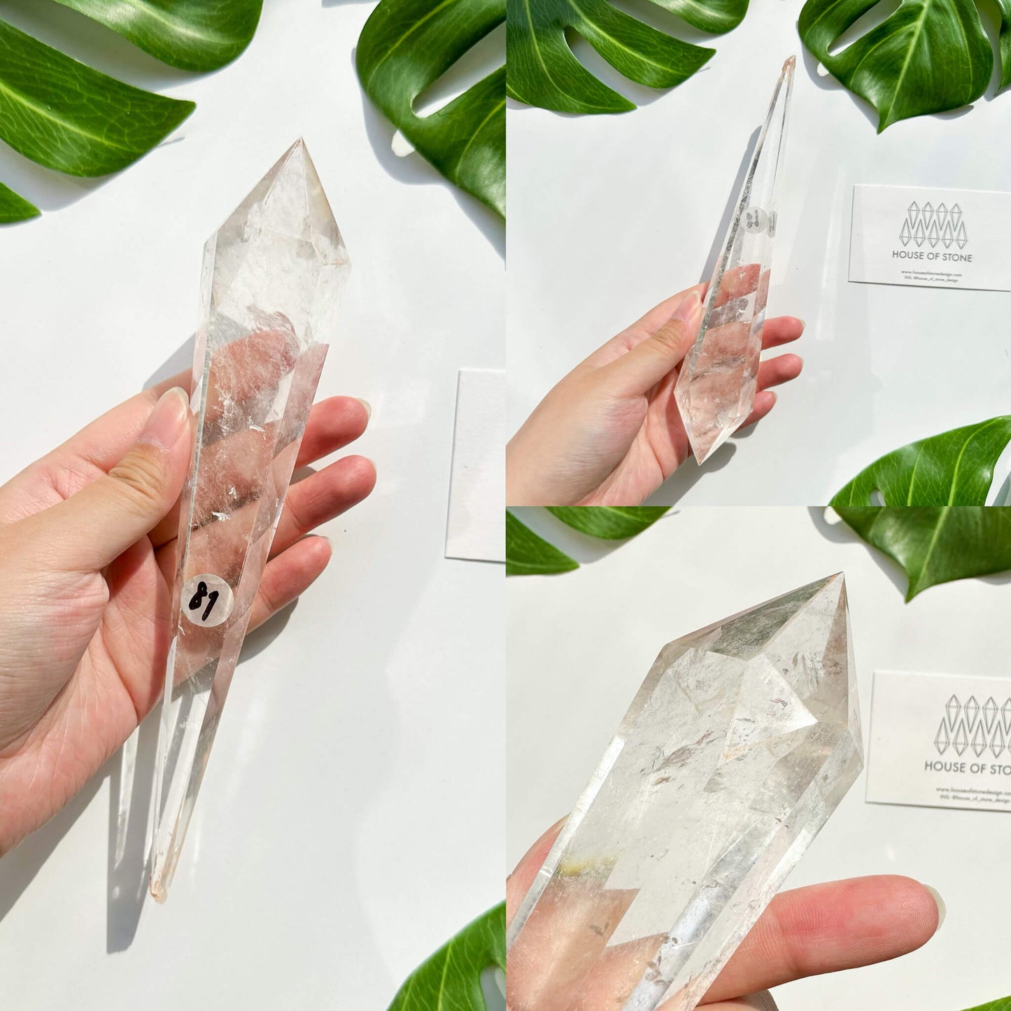 Natural Clear Quartz Point Wand/Clear Quartz Rainbow Crystal Wand/Clear Quartz Handle/Crystal Stem/Crown Chakra Healing/Meditation Tool/AAA