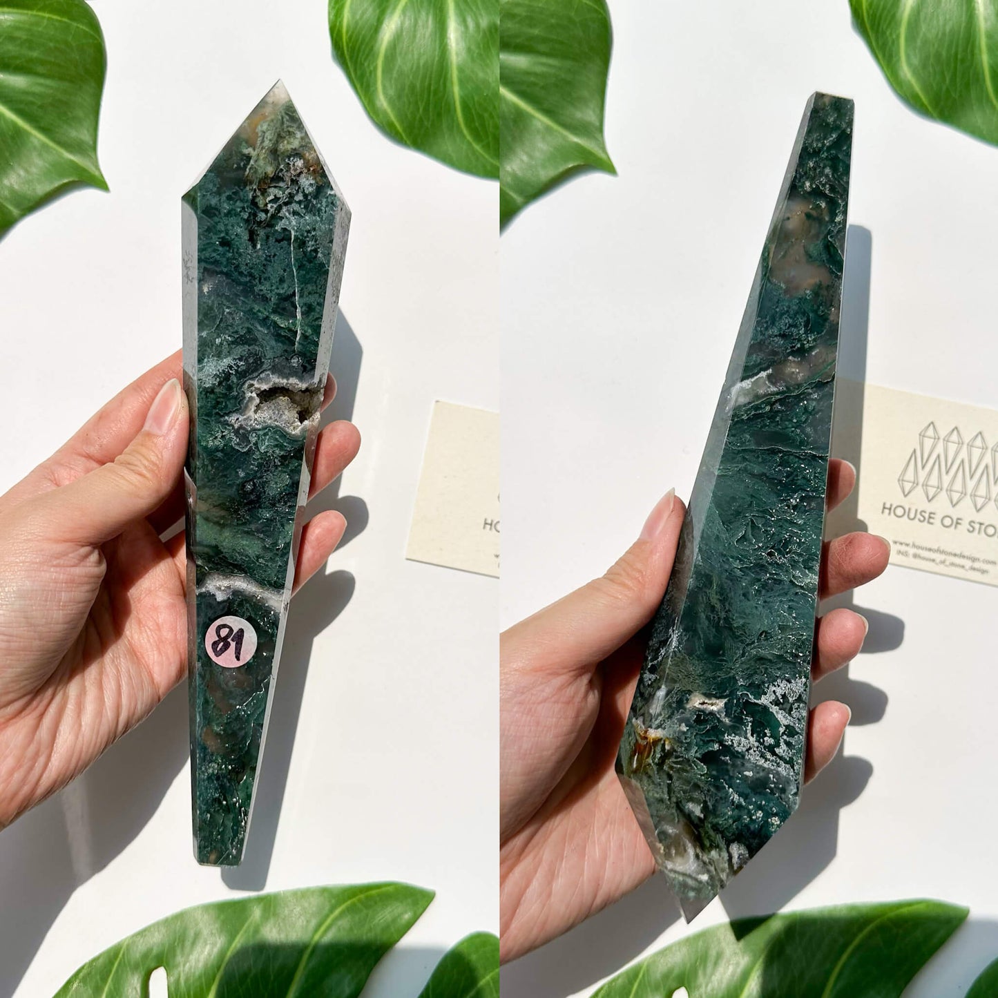 Natural Moss Agate Wand/Druzy Moss Agate Crystal Point Wand/Moss Agate Crystal Handle/Moss Agate Stem/Wedding Bouquet Handle/Heart Chakra Healing/AAA