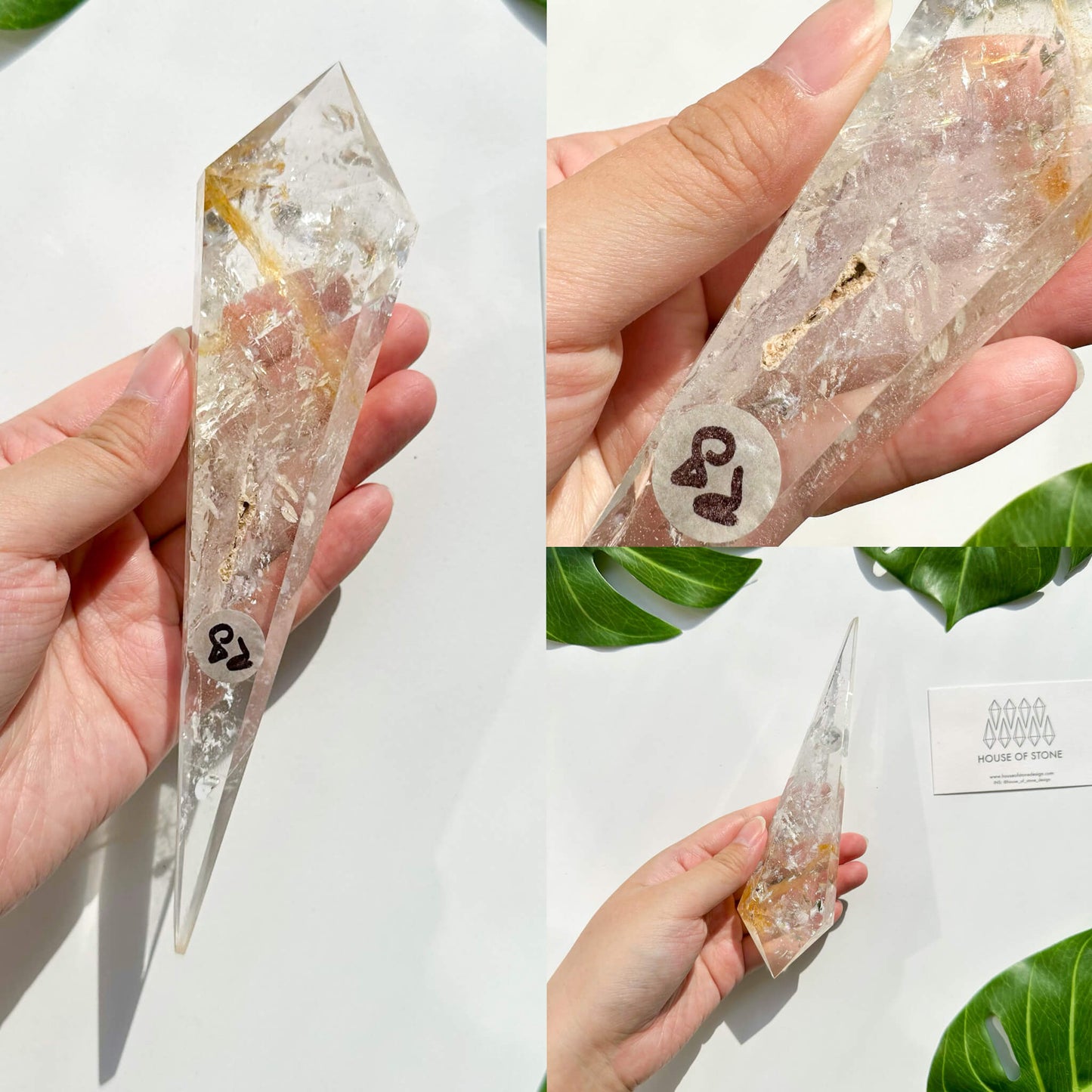 Natural Clear Quartz Point Wand/Clear Quartz Rainbow Crystal Wand/Clear Quartz Handle/Crystal Stem/Crown Chakra Healing/Meditation Tool/AAA